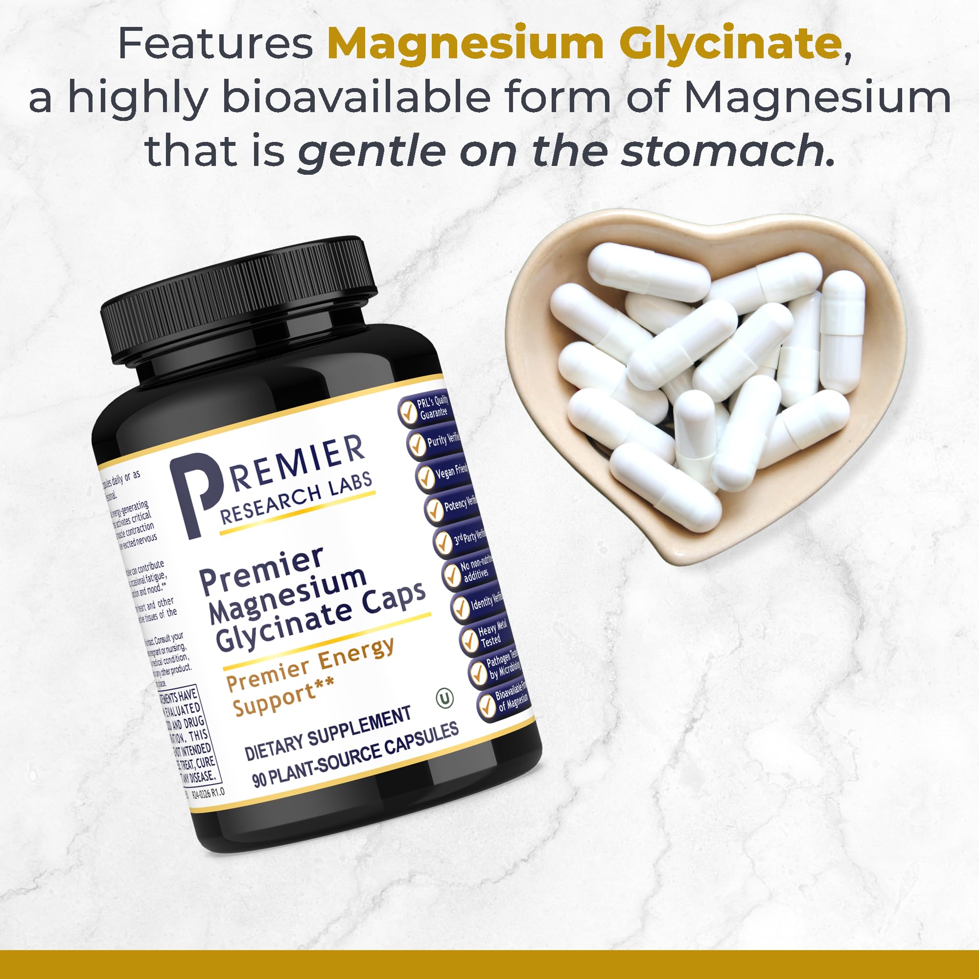 Premier Research Labs Magnesium Glycinate Supplement - Pure Magnesium, High Absorption, Supports Sleep Quality, Chelated, Vegan, Third Party Tested, Premier Energy Support - 90 Capsules Premier Research LabsAu supplements