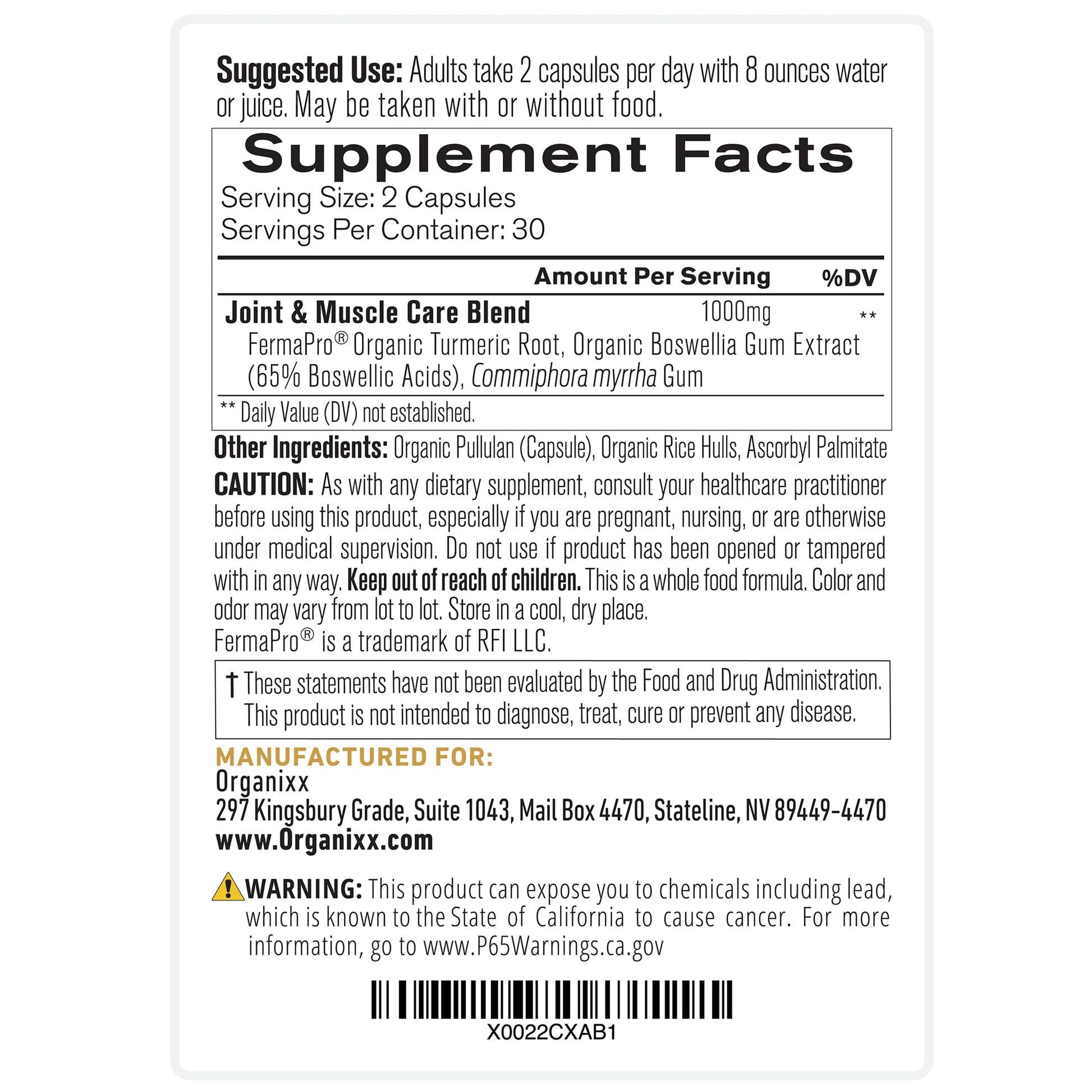 Organixx Joint & Muscle Care Organic Turmeric Supplement, 3-in-1 Frankincense, Turmeric and Myrrh Joint Health & Joint Support Supplement Body Care Capsules, Supports Swelling, Tension, 60 Capsules OrganixxAu supplements