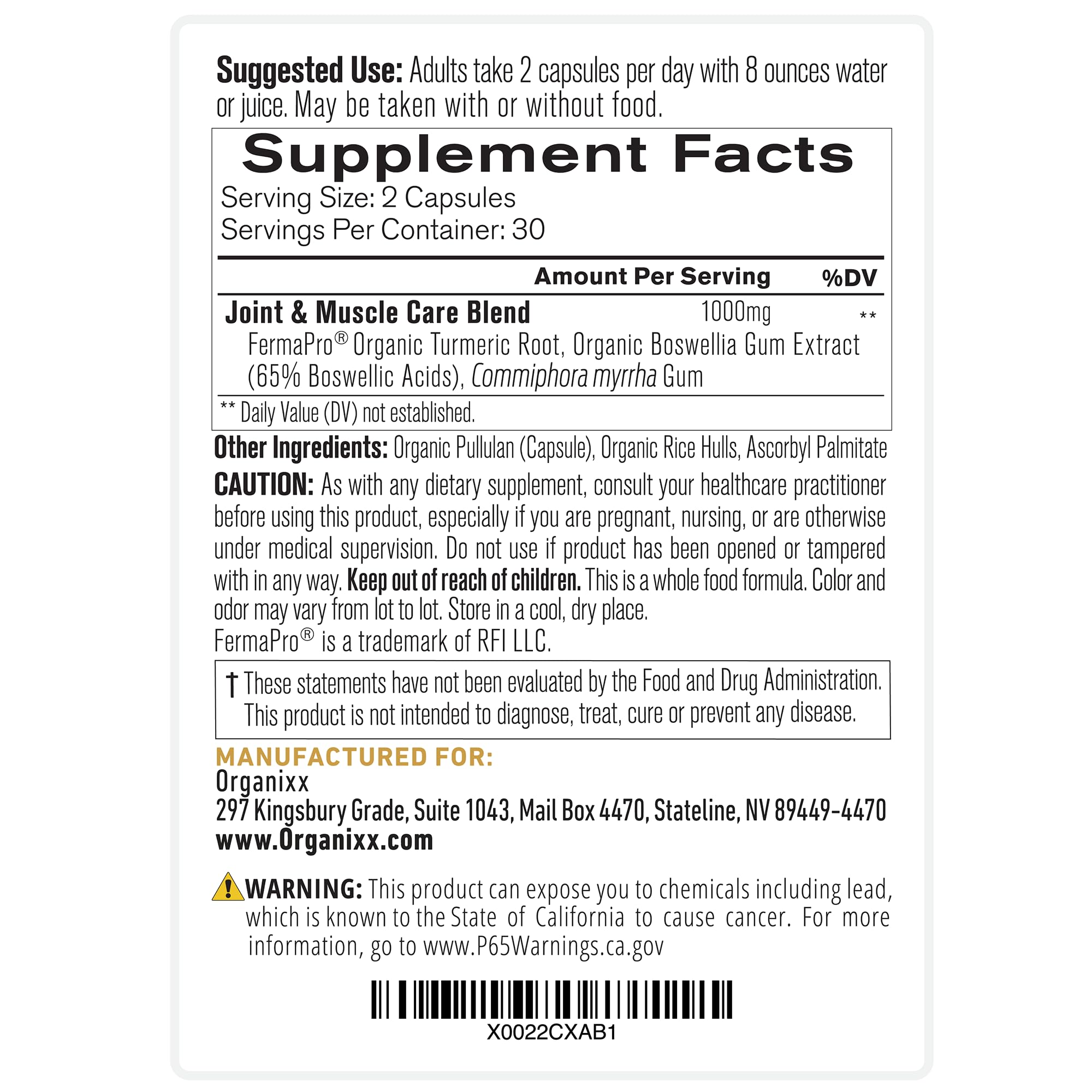 Organixx Joint & Muscle Care Organic Turmeric Supplement, 3-in-1 Frankincense, Turmeric and Myrrh Joint Health & Joint Support Supplement Body Care Capsules, Supports Swelling, Tension, 60 Capsules OrganixxAu supplements