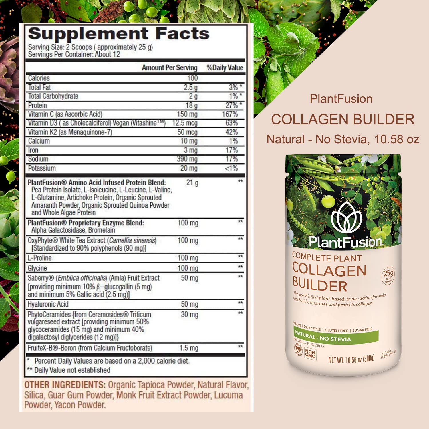 PlantFusion Vegan Collagen Powder - Plant Based Collagen Protein Powder For Muscle & Joints, Hair, Skin & Nails - Keto, Gluten Free, Soy Free, Non-Dairy, No Sugar, Non-GMO - Unflavored 10.58 oz PlantFusionAu supplements