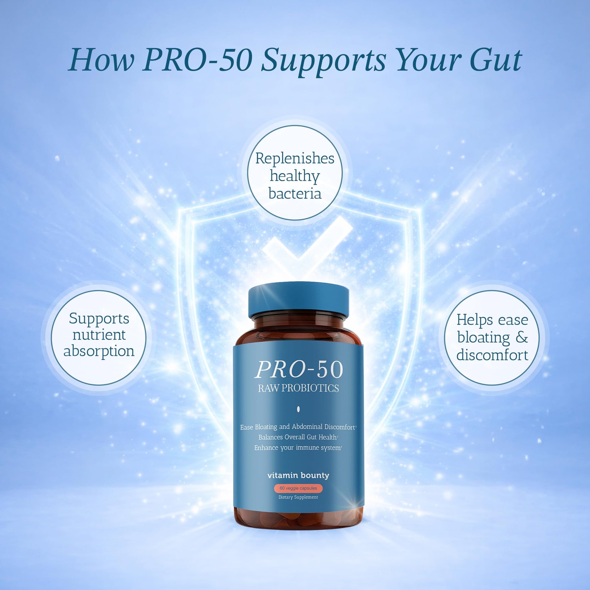 Vitamin Bounty Pro-50 Probiotics 50 Billion CFU for Women & Men - 13 Multi Strain Probiotic + Prebiotic - Digestive Health Supplements for Gut Health Support - Delayed Release Capsules for Men & Women Vitamin BountyAu supplements
