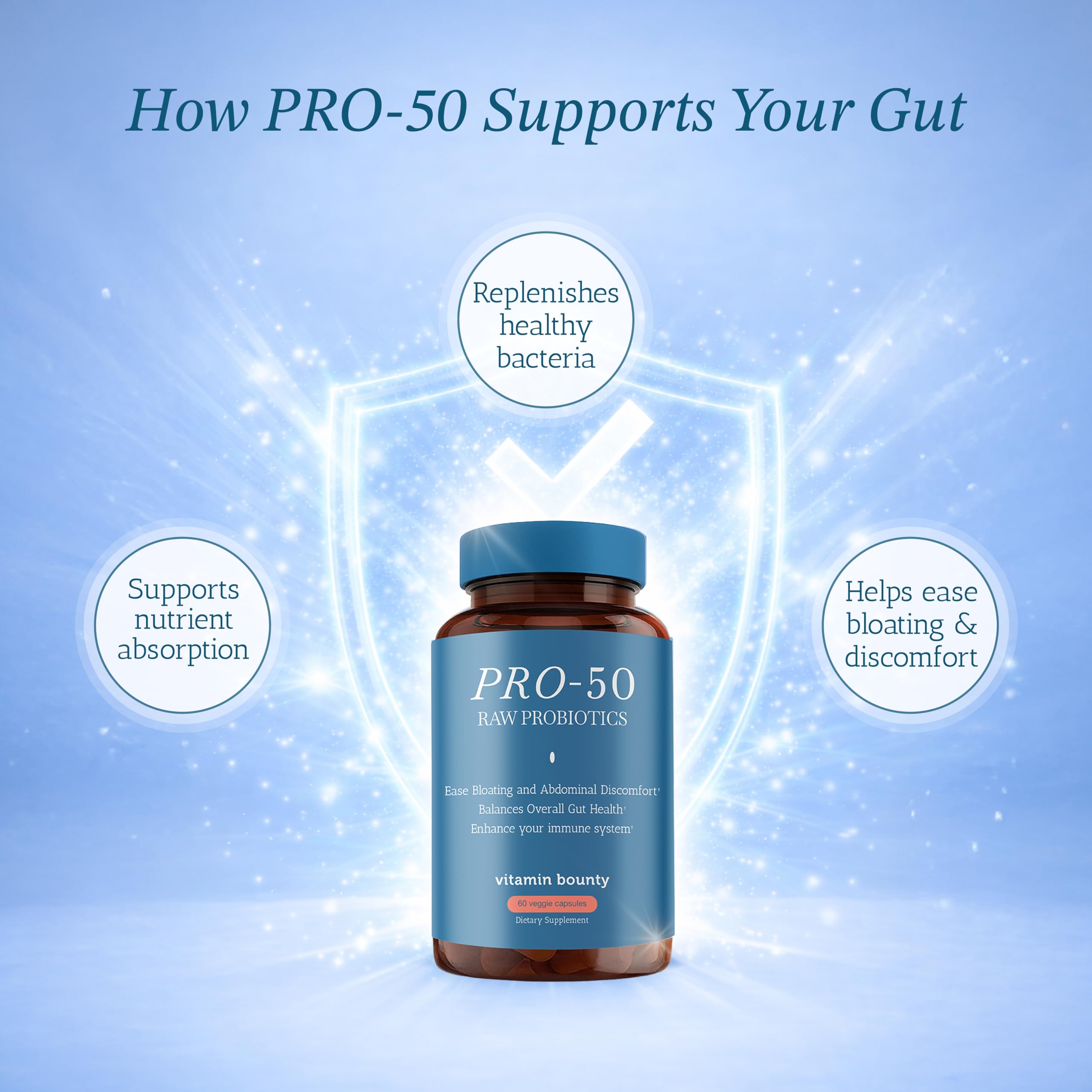 Vitamin Bounty Pro-50 Probiotics 50 Billion CFU for Women & Men - 13 Multi Strain Probiotic + Prebiotic - Digestive Health Supplements for Gut Health Support - Delayed Release Capsules for Men & Women Vitamin BountyAu supplements