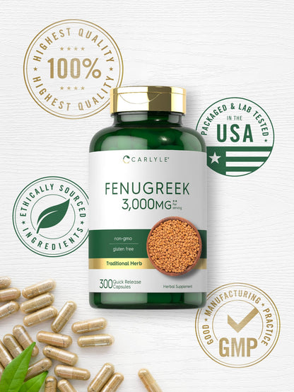 Carlyle Fenugreek Capsules 3000 mg | 300 Count | Non-GMO & Gluten Free Extract CarlyleUS supplements