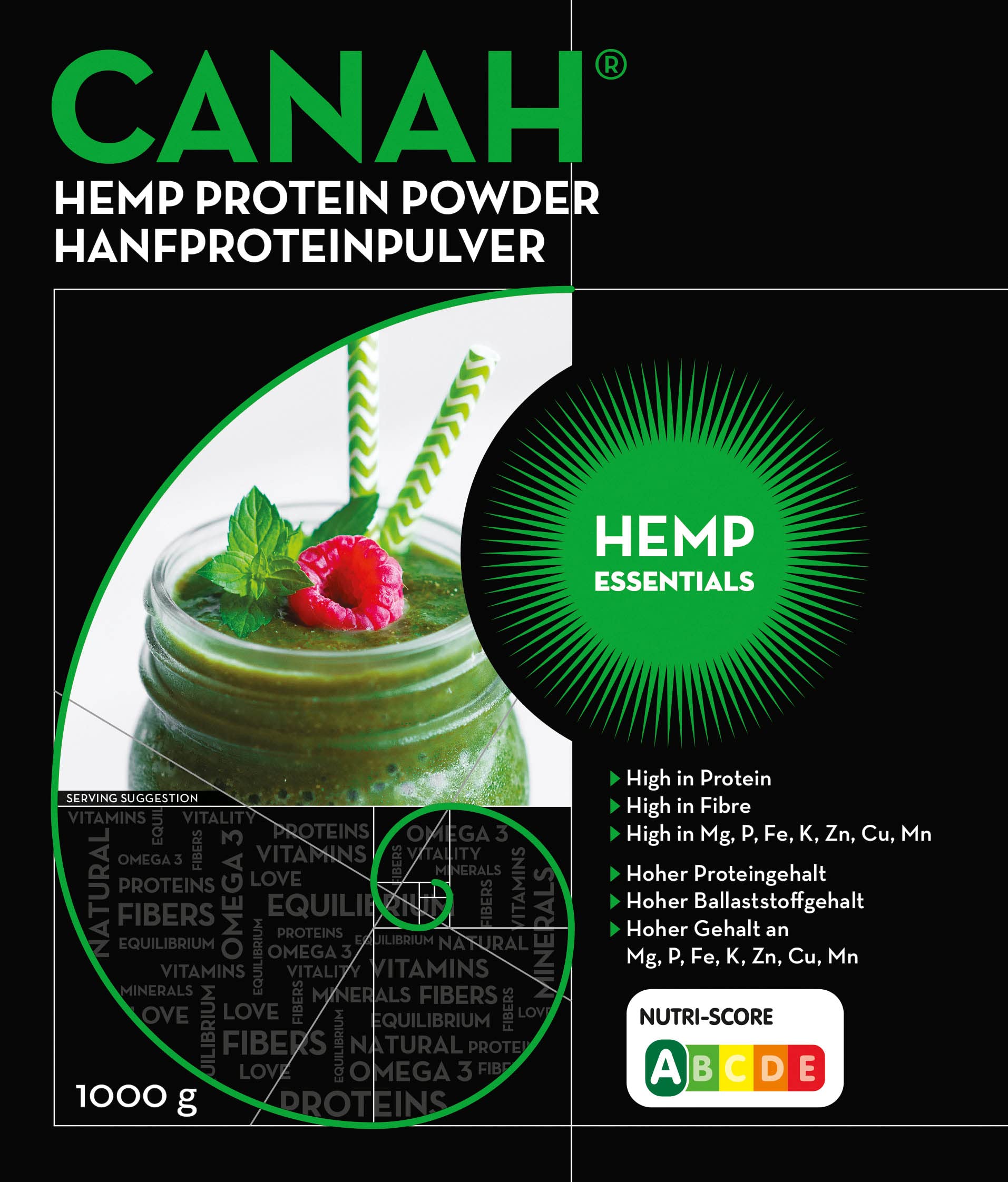 Canah® Natural Hemp Protein Powder 1 kg Vegan, High in Protein, Fibre, Omega 3 & Omega 6, Amino Acids, Vitamins and Minerals, Certified Kosher + Free Bonus Recipes Hemp EssentialsAu supplements
