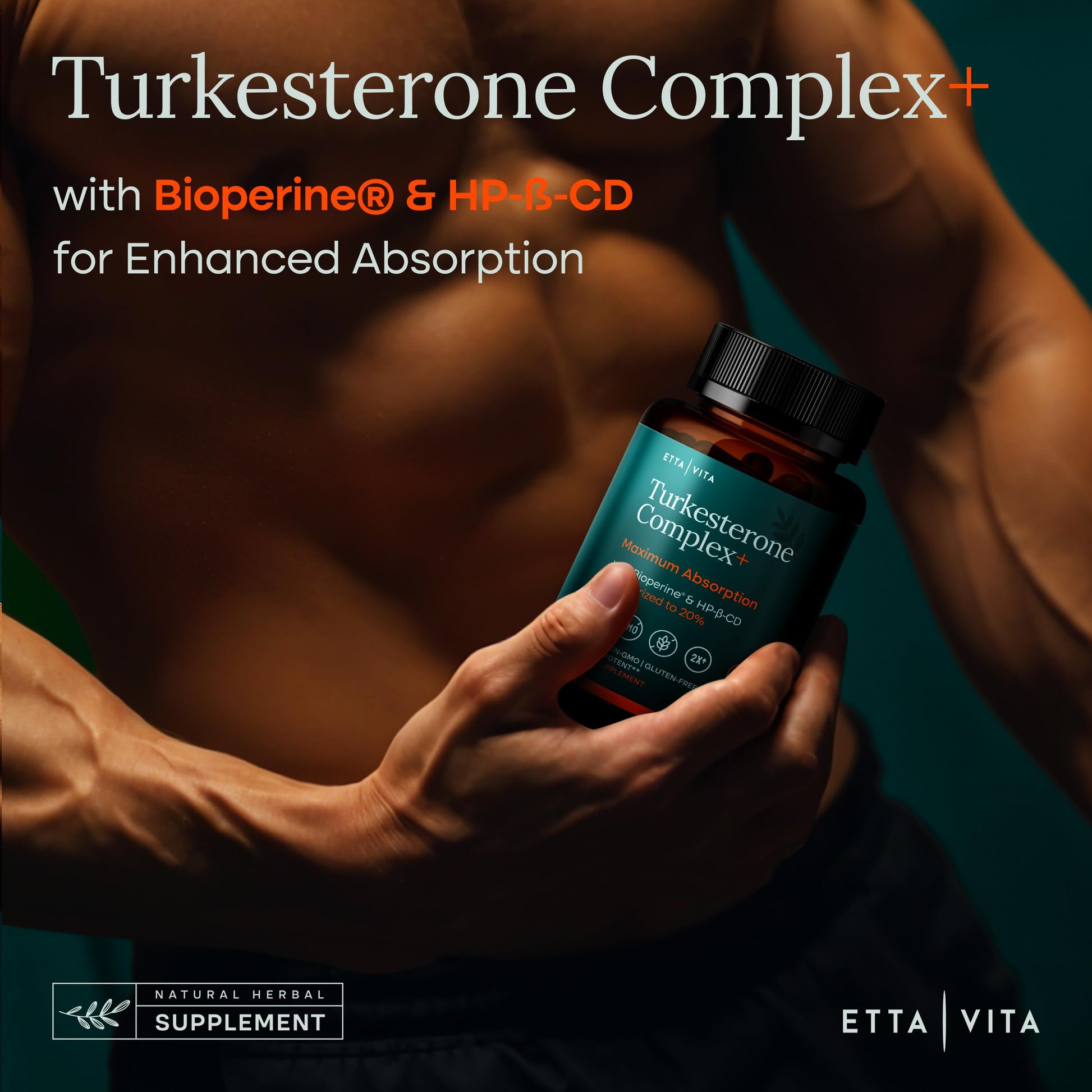 Potent Turkesterone Supplement, 2X Pure (Made in USA - 3rd Party Tested) Most Bioavailable and Natural Test Support Supplement, Supports Energy Lean Muscle Health, Recovery and Stamina, Vegan (60ct) Etta VitaAu supplements