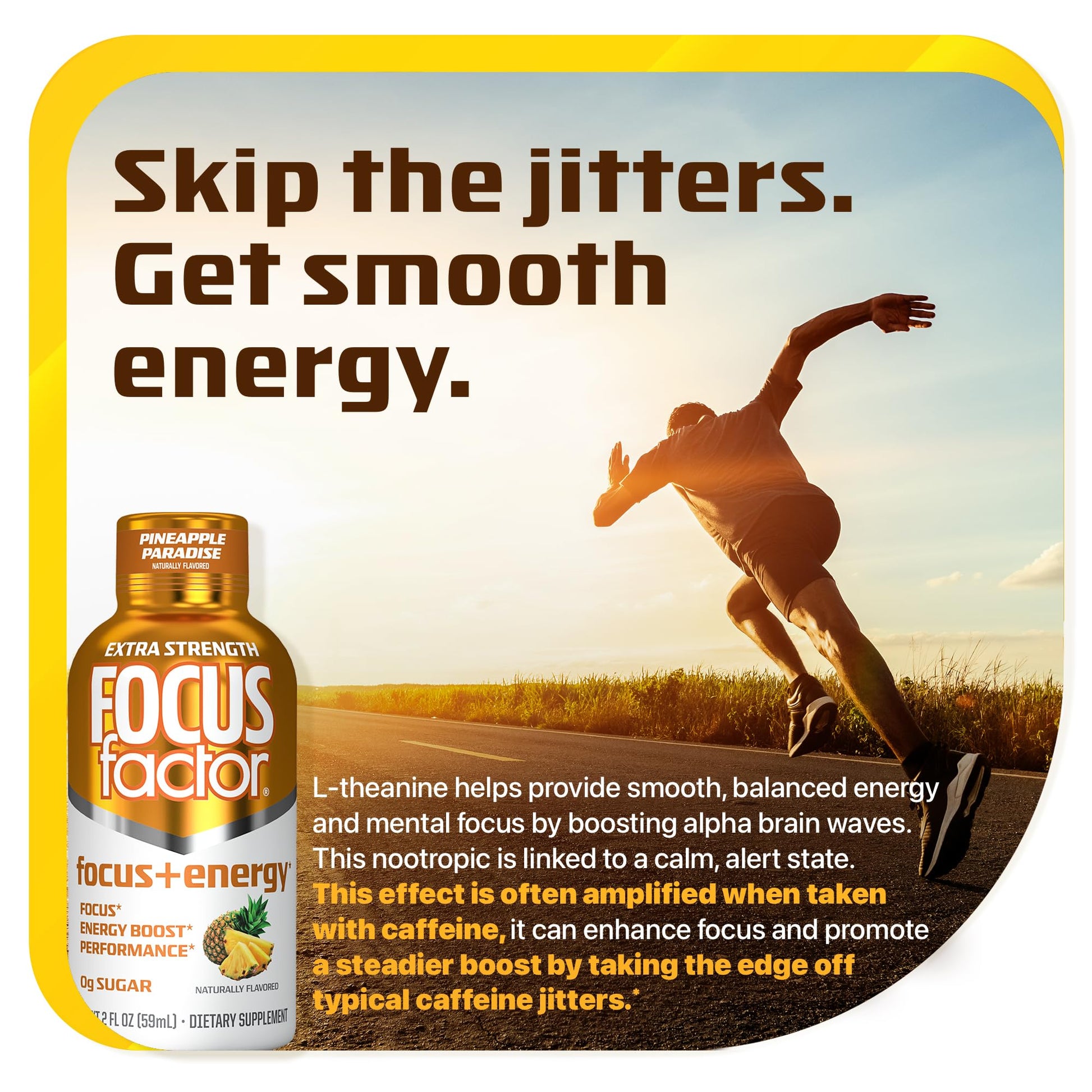 Focus Factor Extra Strength Focus + Energy Shots - 12 x 2oz Bottles (Pineapple Paradise Flavor) - Powered by Nootropics with Caffeine, L-Theanine, Ginkgo, Bacopa, L-Tyrosine, Alpha GPC Focus FactorAu supplements