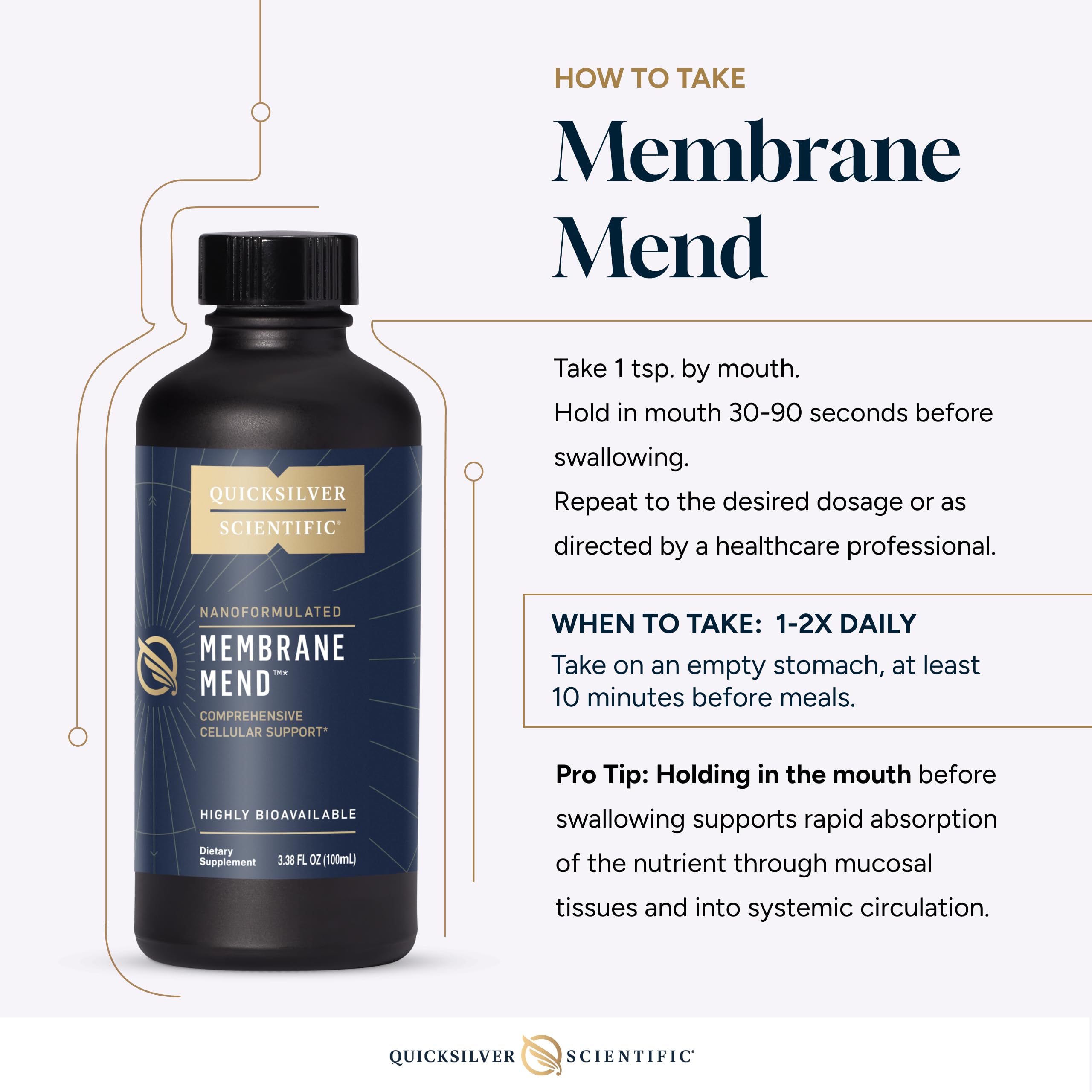 Quicksilver Scientific Membrane Mend - Brain, Cellular & Healthy Aging Support with Phosphatidyl Choline (PC), Vitamin E Tocotrienols, Ahiflower Oil & Astaxanthin Supplements (3.38oz / 100ml) Quicksilver ScientificUS supplements