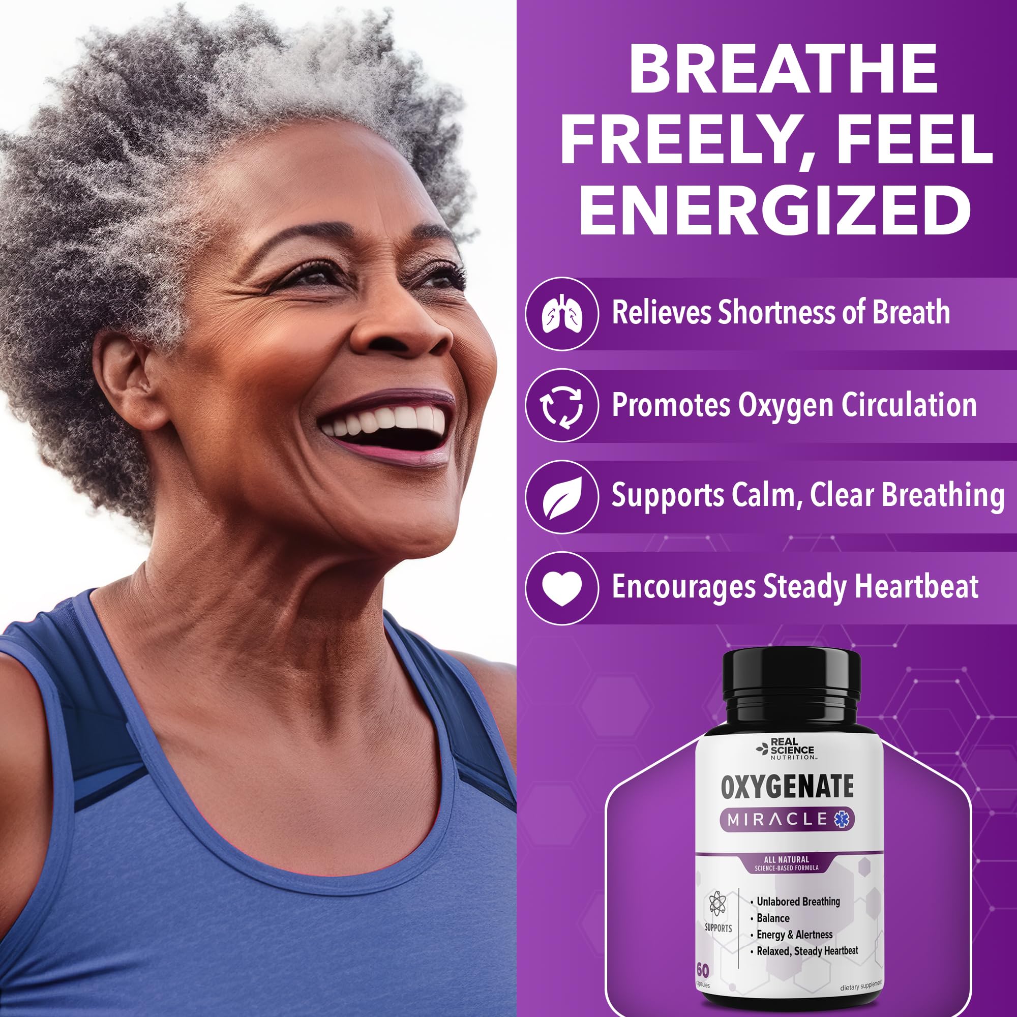 Real Science Oxygenate Miracle – Daily Lung & Circulation Support Supplement for Breathing Comfort and Energy – Supports Respiratory Function and Overall Wellness, 60 Caps Real Science NutritionAu supplements