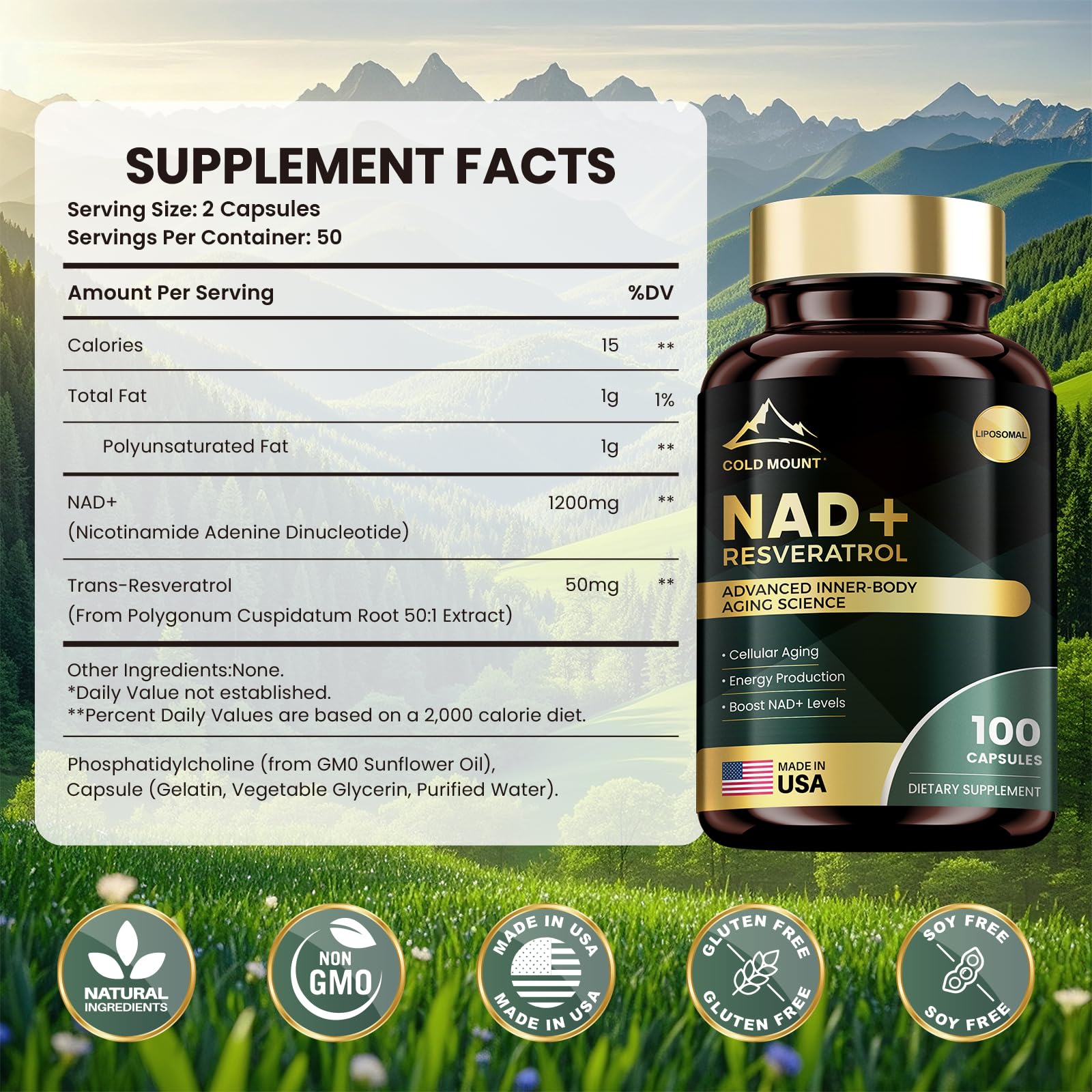 MEGNETA Liposomal NAD+ Supplement 1200mg with Trans Resveratrol - Boost NAD+ Levels, Energy & Anti-Aging Support - Vegan, 100 Capsules MEGNETAAu supplements