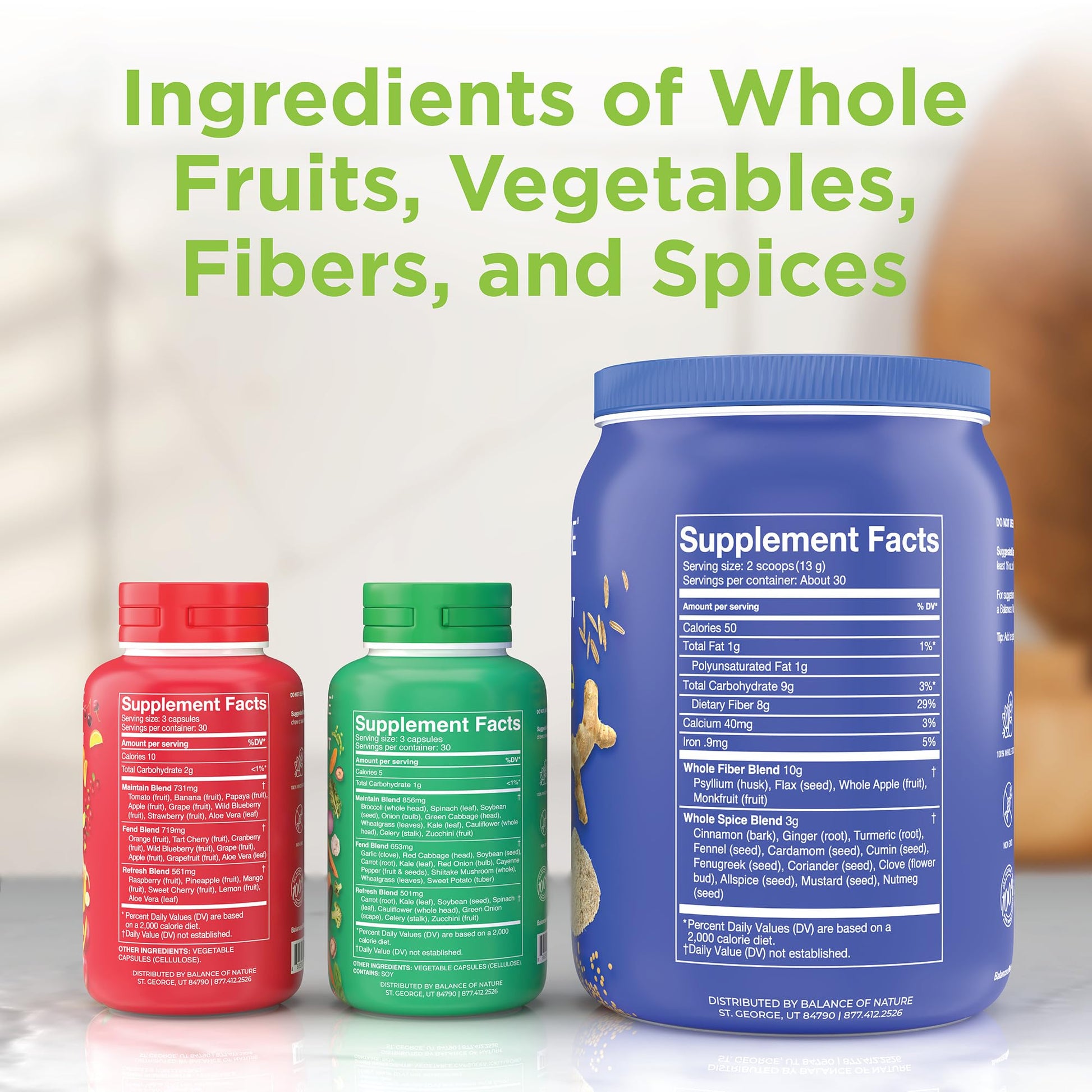 Balance of Nature Whole Health System - Whole Food Fruits & Veggies and Fiber & Spice Supplements - 30 Servings Each Balance of NatureAu supplements