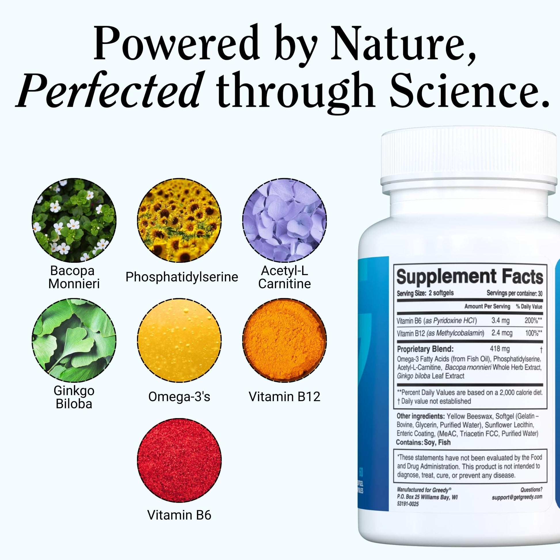 Essential Brain Health Supplements Nootropic for Memory and Focus – for Adults with NanoCap® Technology, Phosphatidylserine, Bacopa, Ginkgo Biloba, Omega 3, B6, B12, 60 Softgels by Greedy® Nutrition Platinum HealthAu supplements