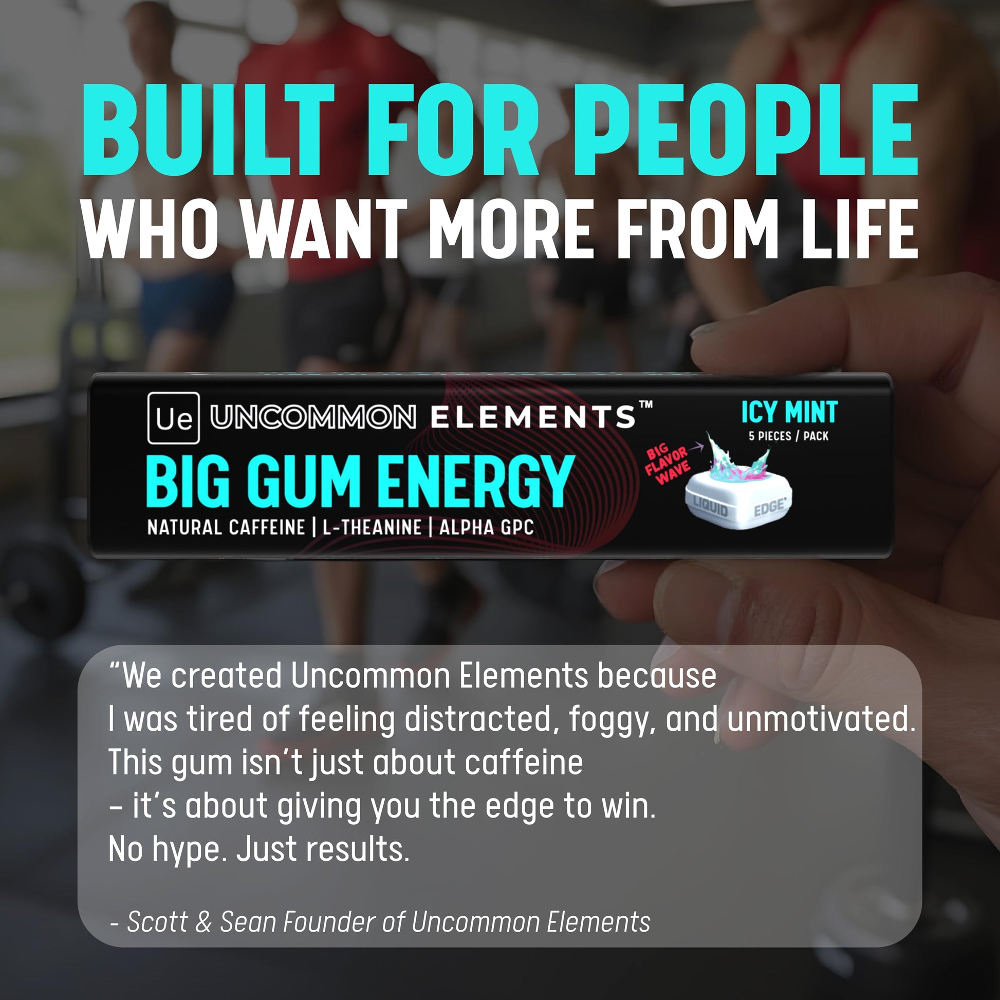 BIG GUM ENERGY & FOCUS – 80mg Caffeine + 40mg L-Theanine + 80mg Alpha GPC – Nootropic Chewing Gum for Focus, Energy & Execution – Icy Mint – 25 Pieces (5 Packs) Gym & Work Execution. UNCOMMON ELEMENTSAu supplements