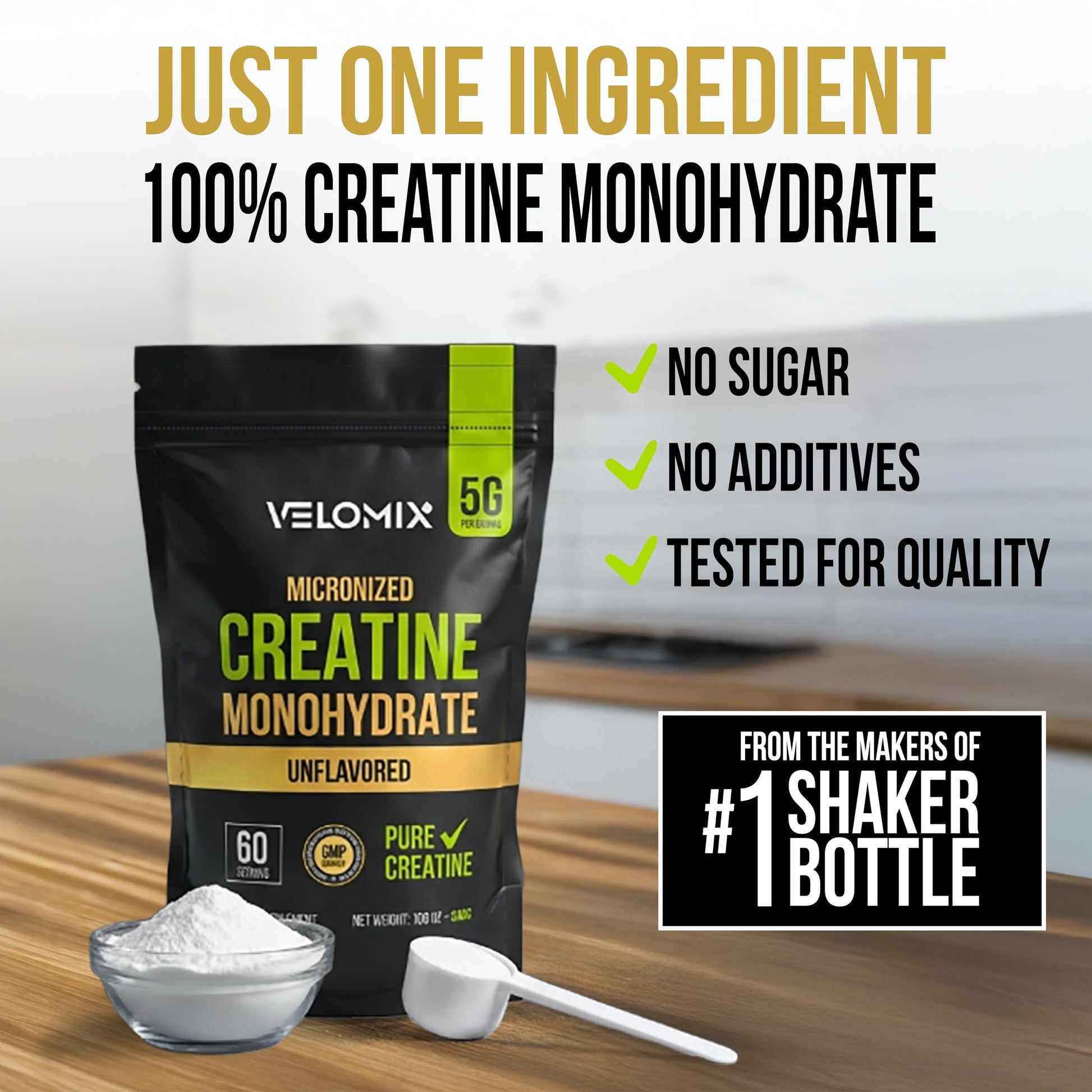 VELOMIX Micronized Creatine Monohydrate Powder - 100% Pure Creatine Powder Unflavored and Easy to Mix | Supports Muscle Growth, Recovery, and Strength | 5000mg Per Serv (5g) - 60 Servings VELOMIXAu supplements