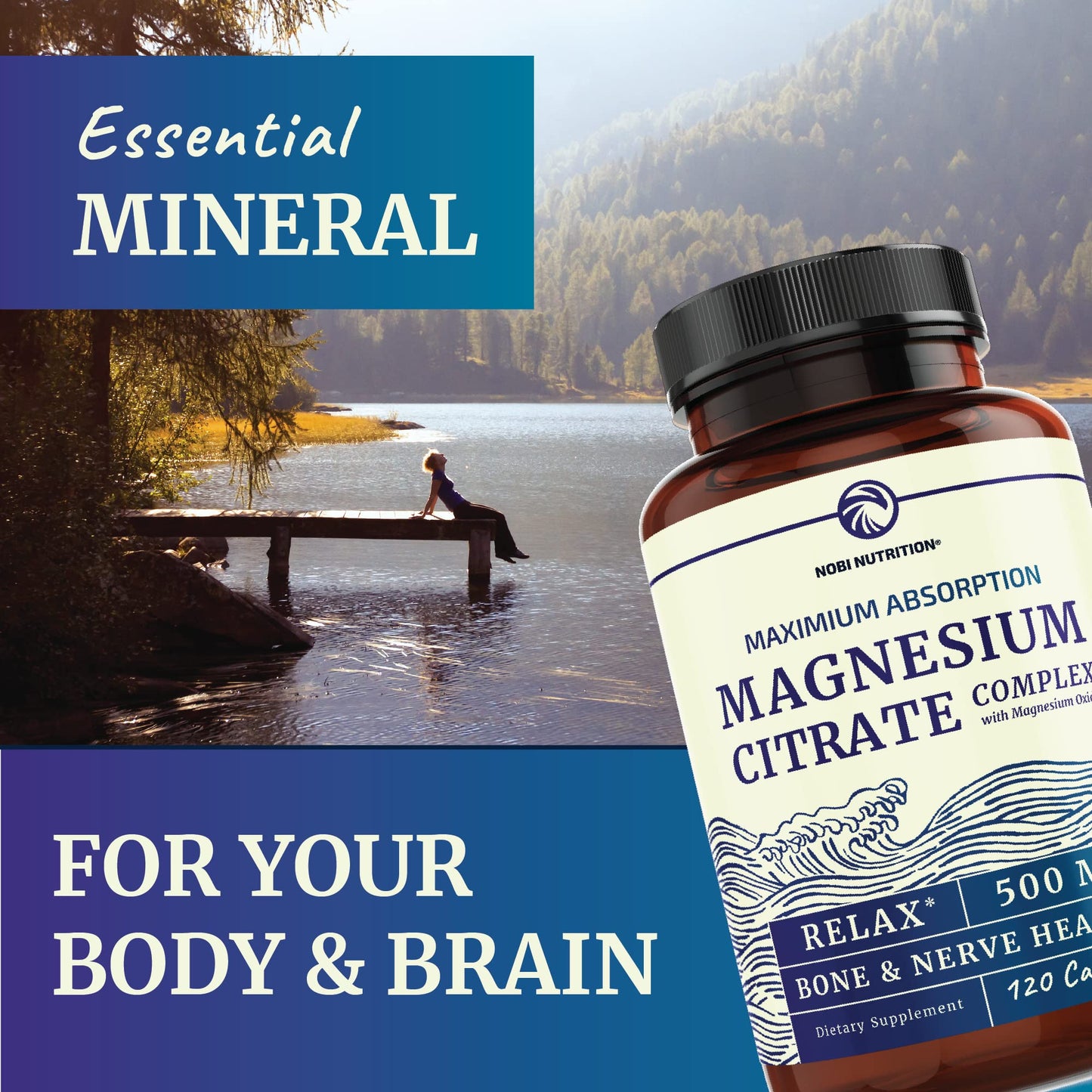 Magnesium Citrate Complex 500 MG for Calm, Relaxation, Constipation & Digestion Nobi NutritionUS supplements