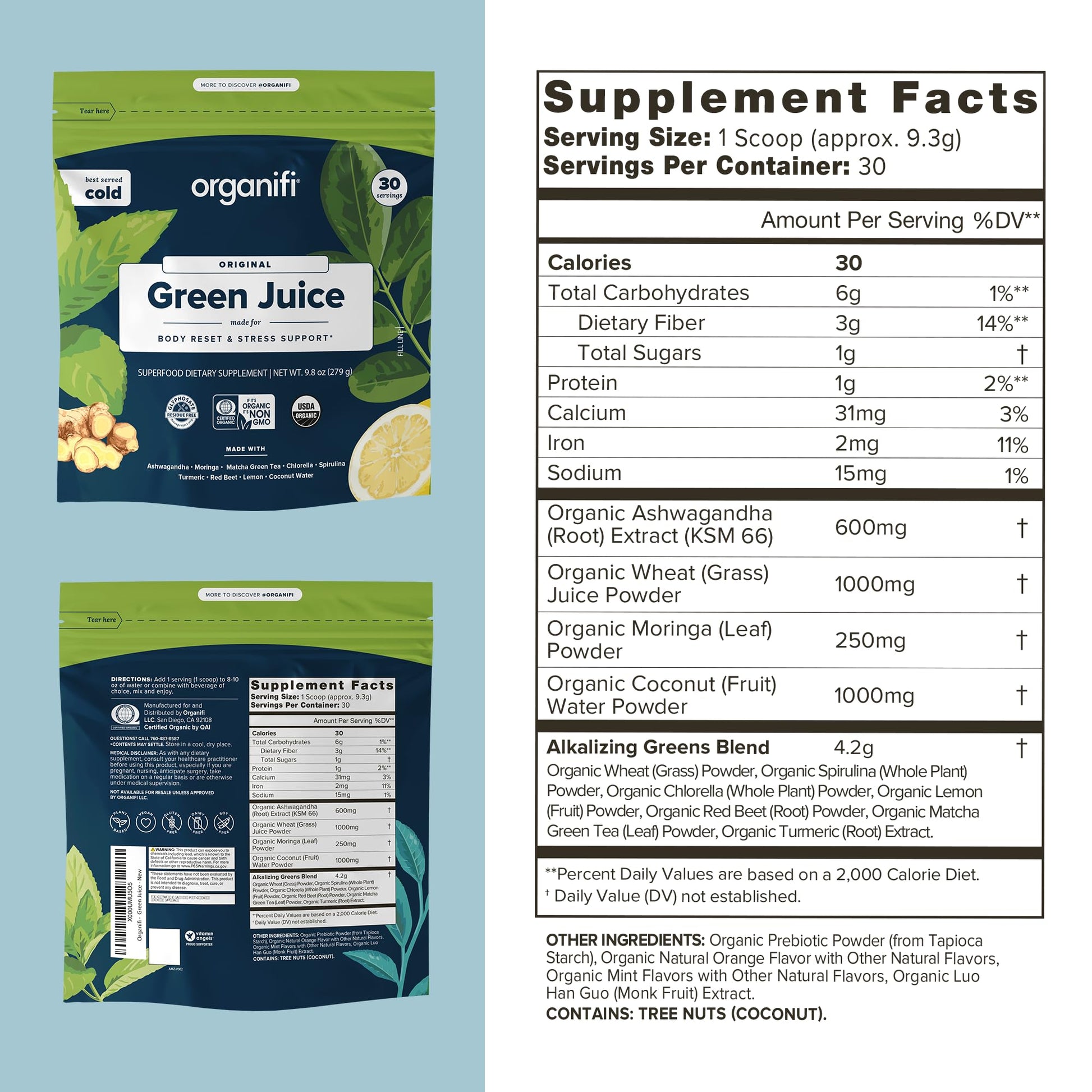 Organifi Green Juice - Powder Supplement with Organic Spirulina, Ashwagandha OrganifiUS supplements