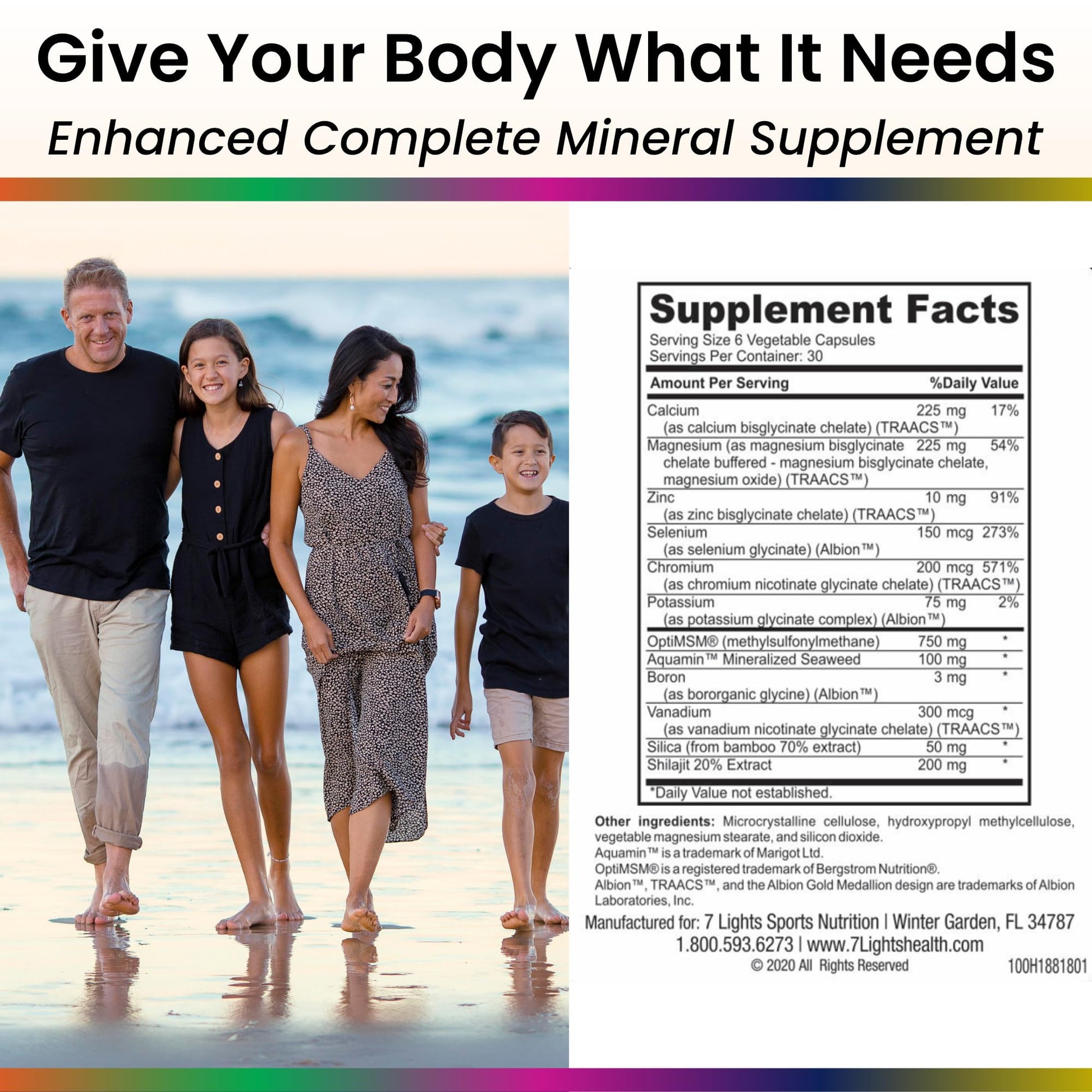 Living Stones, Complete Mineral Supplement with Zinc, Calcium, Magnesium, Selenium, Trace Minerals, No Added Iron, with MSM (Organic Sulfur) and Shilajit, Premium Absorption (30-Day Supply - 180 Caps) 7 LightsAu supplements