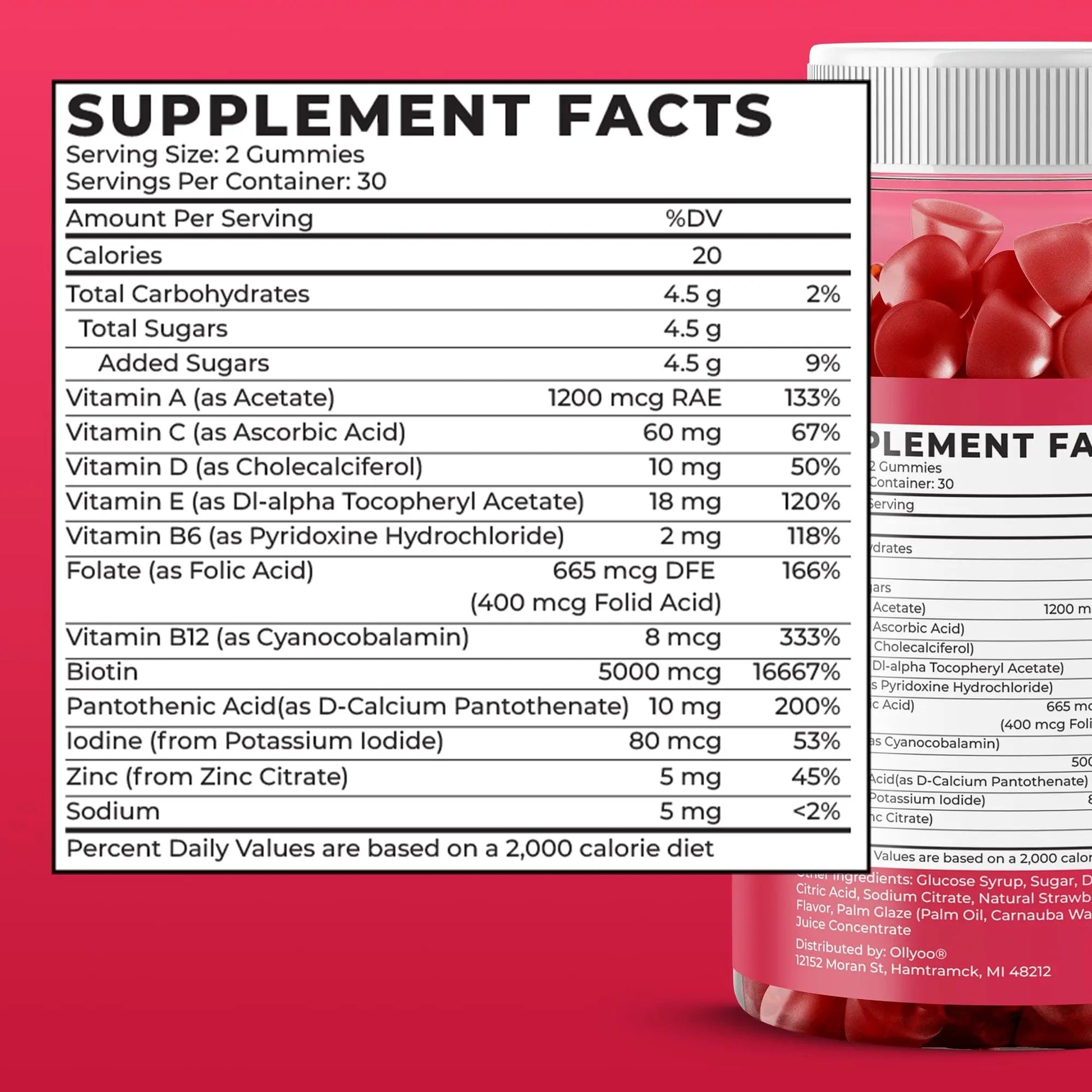 Ollyoo Multivitamin Gummies for Adults | Cherry & Strawberry Flavor | Great Source of Vitamin A & Essential Nutrients | OllyooAu supplements