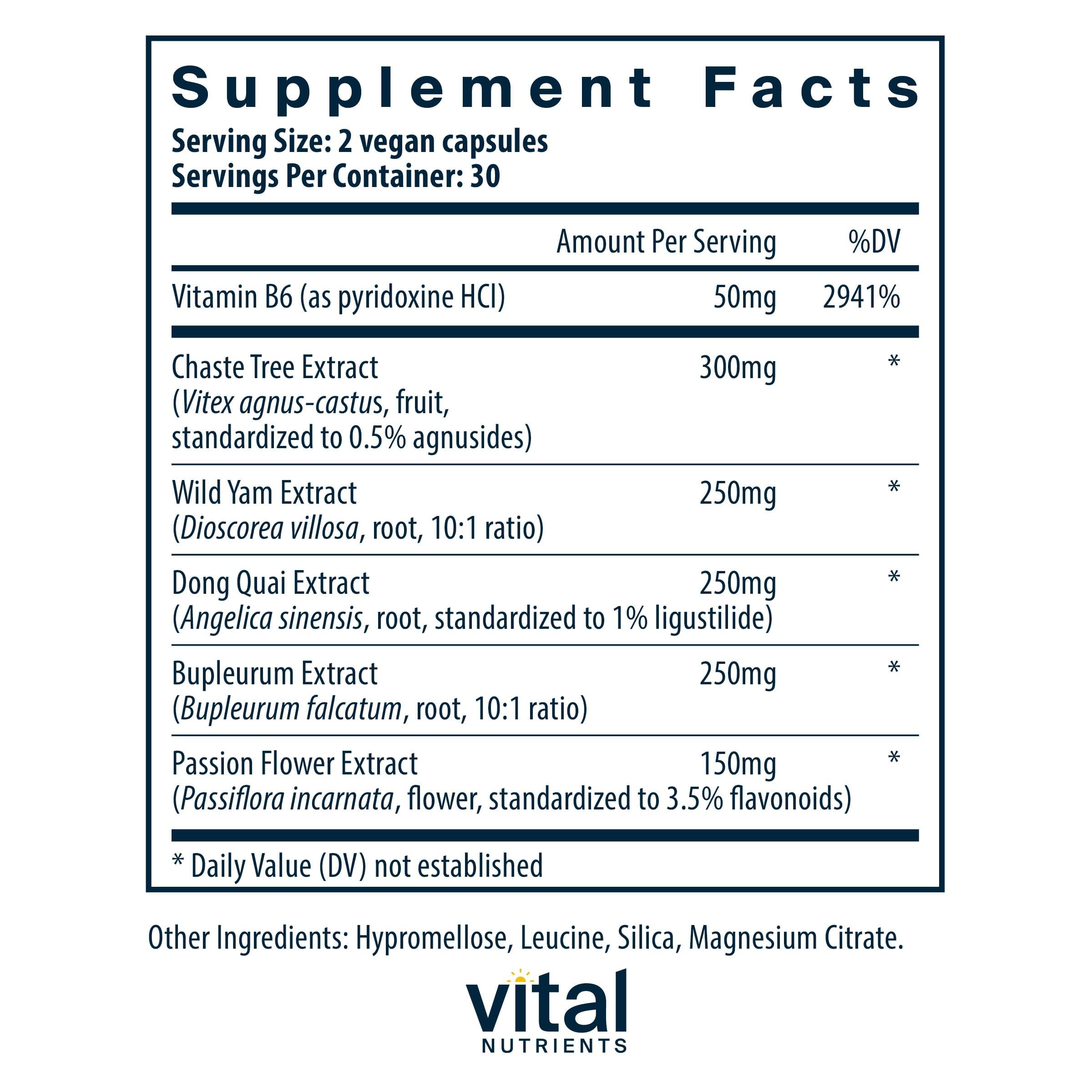 Vital Nutrients PMS Support - Vitex Berry & Passionflower Extract for Premenstrual Support & Hormone Balance* - Vitamin B6 PMS Supplements - Gluten, Dairy, Soy Free - Non-GMO - 60 Capsules Vital NutrientsAu supplements