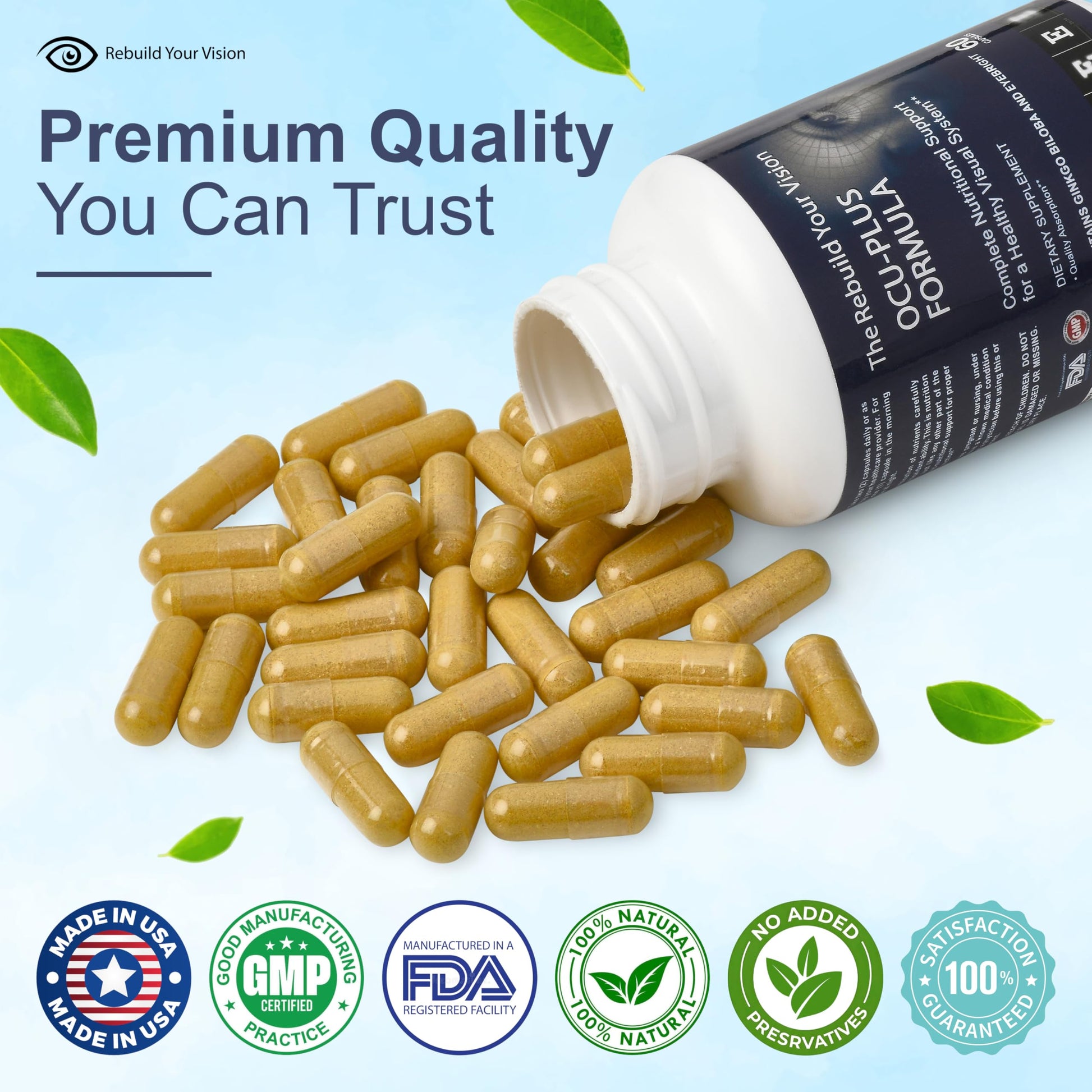 Rebuild Your Vision Ocu-Plus Formula – Eye Health Supplement with Lutein & Zeaxanthin – Supports Visual Clarity, Night Vision & Macular Health – with Bilberry, Ginkgo Biloba & NAC – 60 Capsules Rebuild Your VisionAu supplements