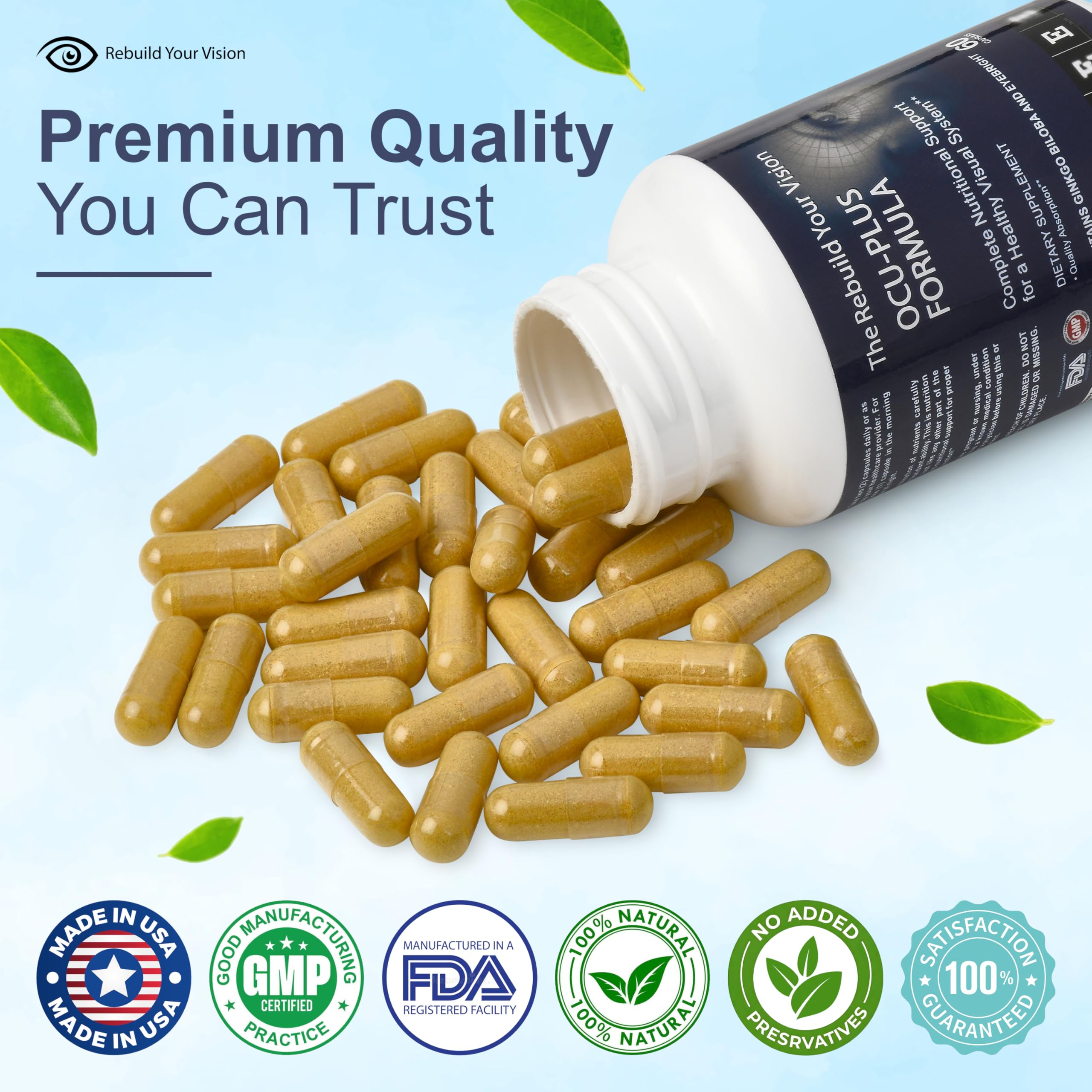 Rebuild Your Vision Ocu-Plus Formula – Eye Health Supplement with Lutein & Zeaxanthin – Supports Visual Clarity, Night Vision & Macular Health – with Bilberry, Ginkgo Biloba & NAC – 60 Capsules Rebuild Your VisionAu supplements