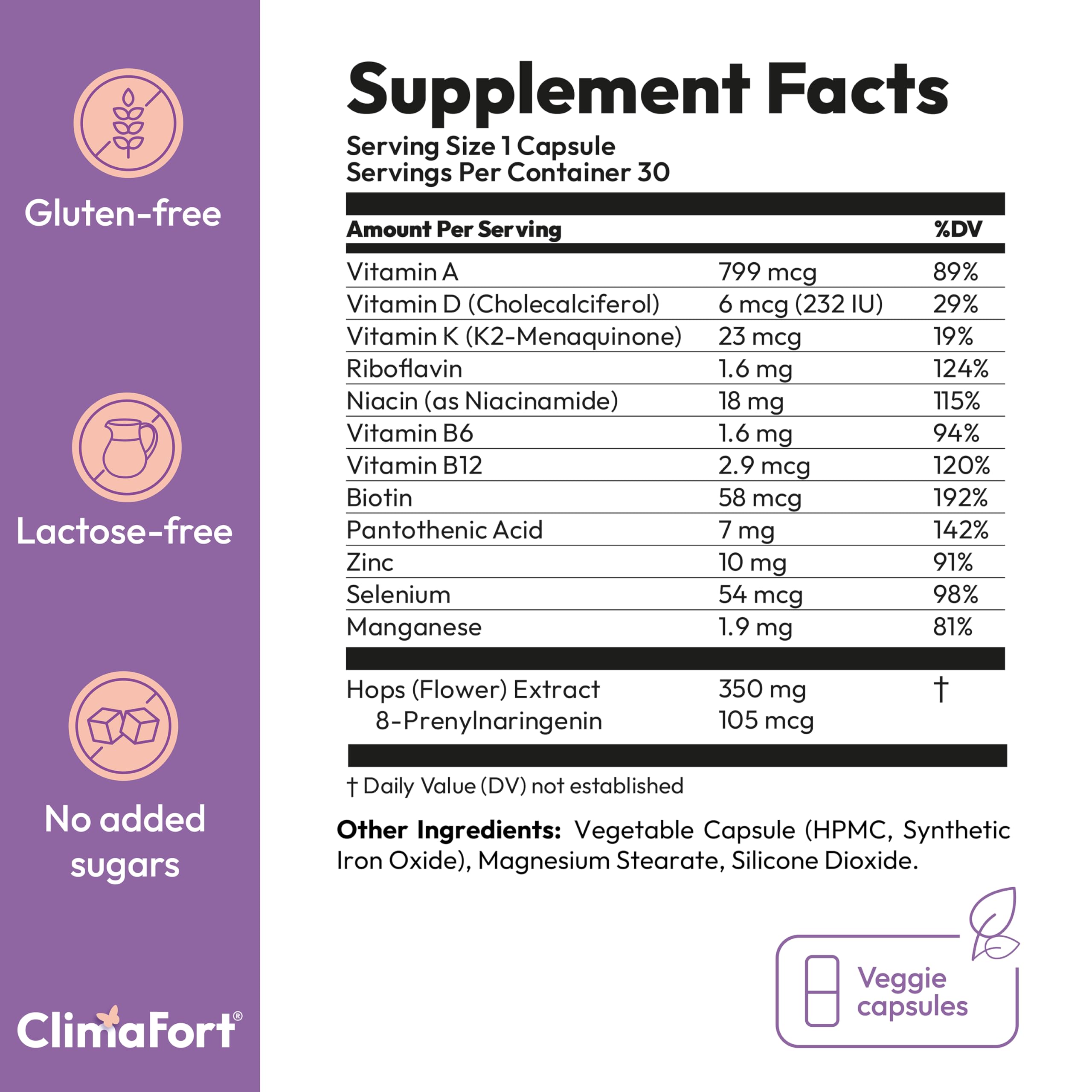 Climafort 60 Day Supply | Menopause Relief Pills | Natural Relief for Hot Flashes, Night Sweats, Mood Swings & Hormone Balance | Hops, Vitamins, and Minerals | 1 Capsule Daily ClimafortAu supplements
