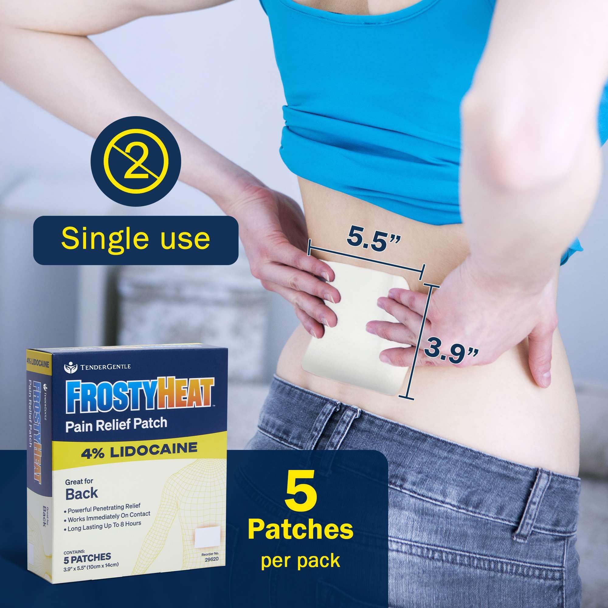 TenderGentle Four Percent Lidocaine Patches - 30 Back Pain Relief Patches with 4% Lidocaine for Aches, Muscle and Joint Discomfort - 3.9" x 5.5" Back, Shoulder, and Neck Pain Patch TenderGentleAu supplements