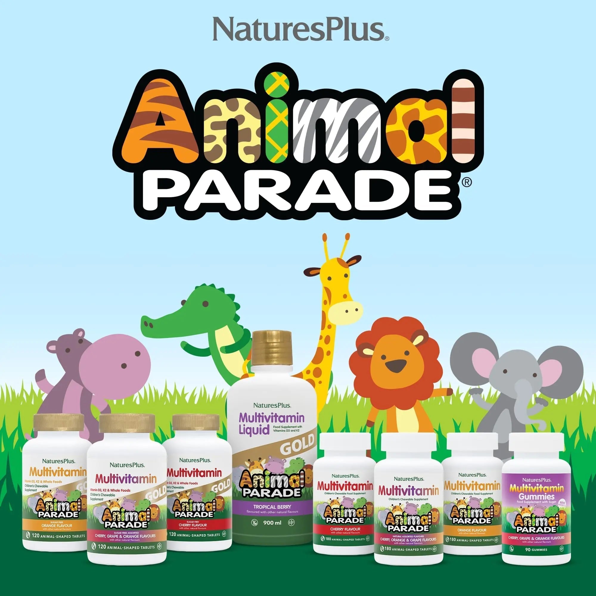 NaturesPlus Animal Parade Multivitamin Children's Gummies - 90 Count - Assorted Cherry, Grape & Orange Flavors NaturesPlusAu supplements