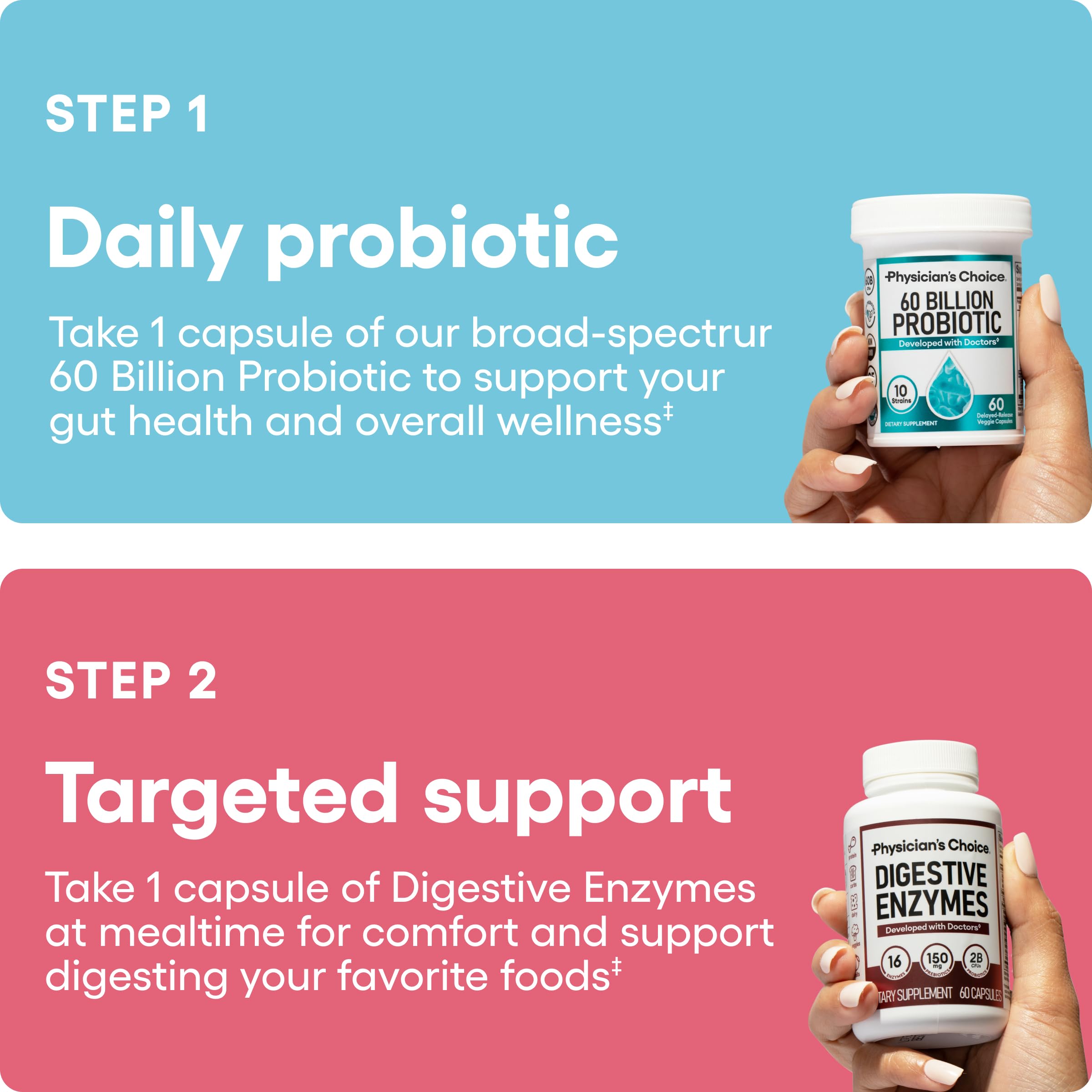 Physician's CHOICE Advanced Gut Health Bundle: 60 Billion Probiotics 30ct + Digestive Enzymes 60ct for Digestive, Gut, and Immune Health Supports Occasional Constipation, Diarrhea, Gas, and Bloating Physician's CHOICEAu supplements