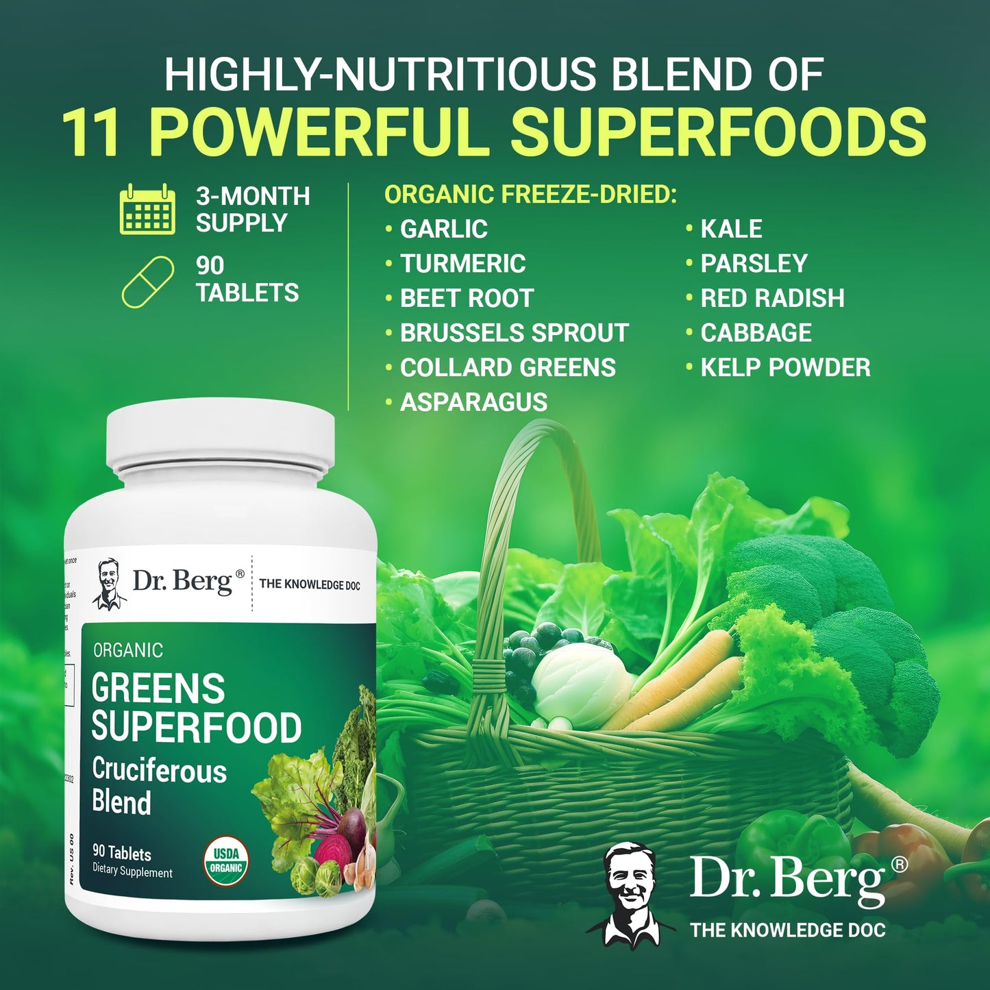 Dr. Berg's Greens Superfood Cruciferous Vegetable Tablets - Vegetable Supplements Dr. Berg NutritionalsUS supplements