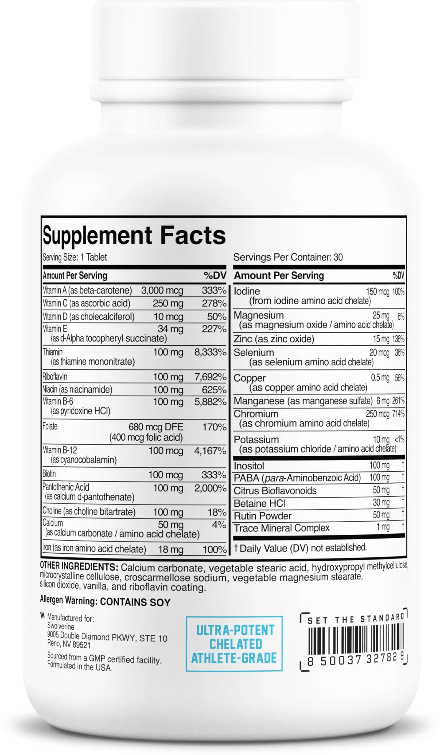 Swolverine Multivitamin | for Men & Women – High Potency Daily Vitamins with B-Complex, Antioxidants, Minerals, Inositol & PABA SwolverineAu supplements