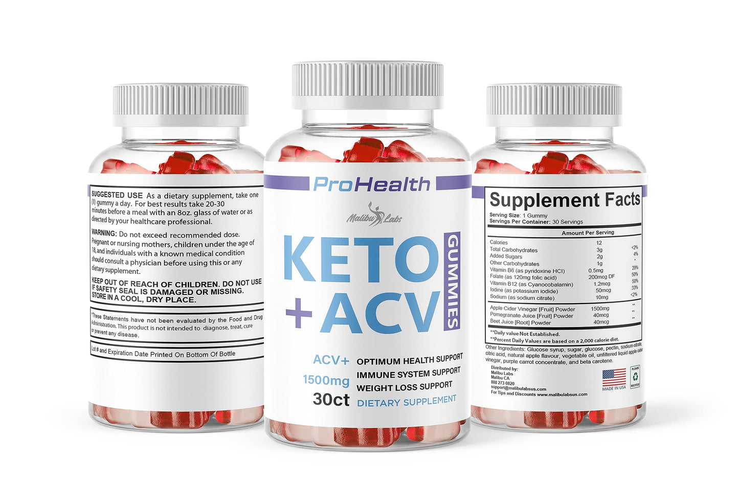 prohealth Keto acv Gummies - 1500mg Once a Day Keto, Strong Time Released Advanced Malibu LabsUS supplements