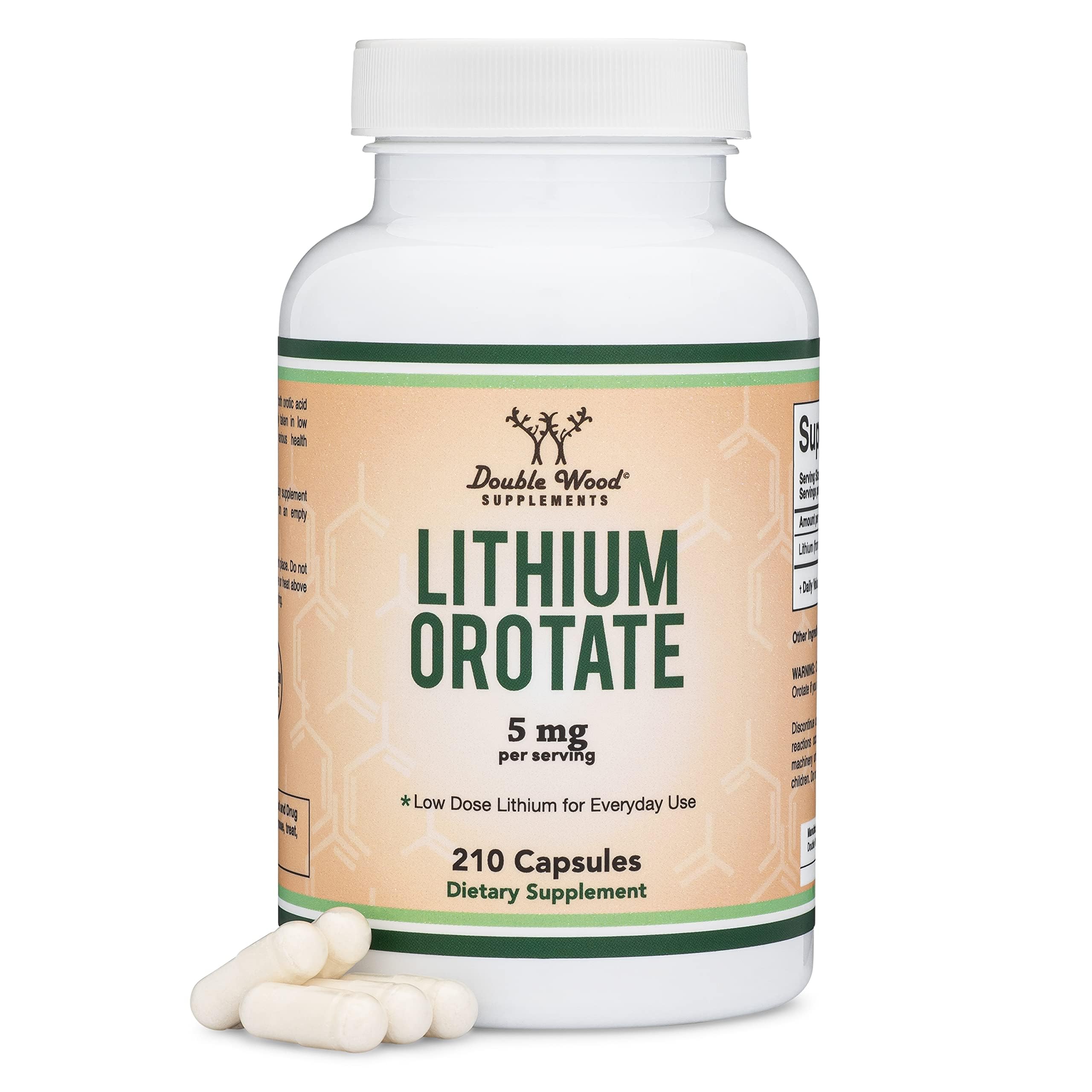 Lithium Orotate 5mg of Elemental Lithium for Cognition and Brain Health, 210 Capsules (Third Party Tested, Vegan Safe, Non-GMO) by Double Wood Supplements Double Wood SupplementsAu supplements