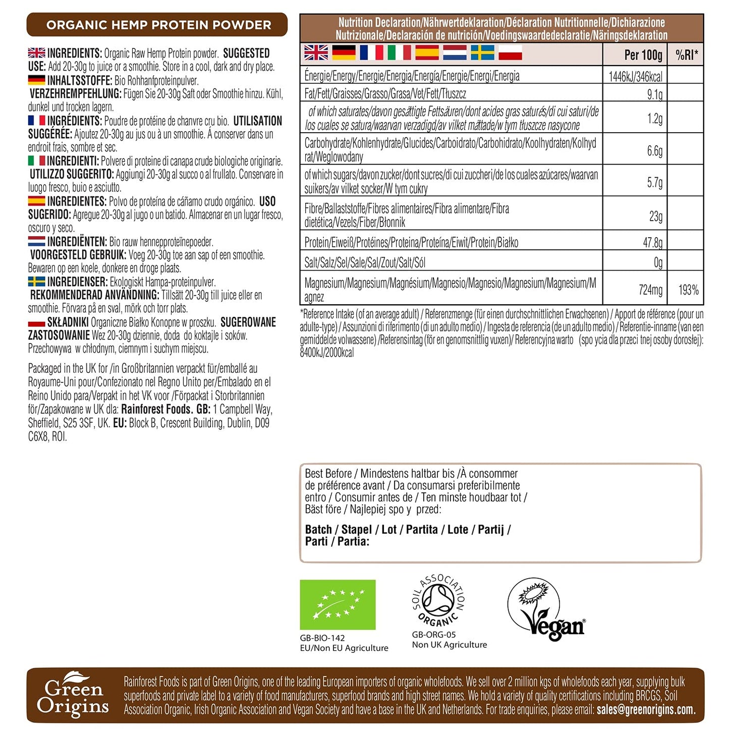 Rainforest Foods Organic Raw Hemp Protein Powder 900g Rainforest FoodsUS supplements