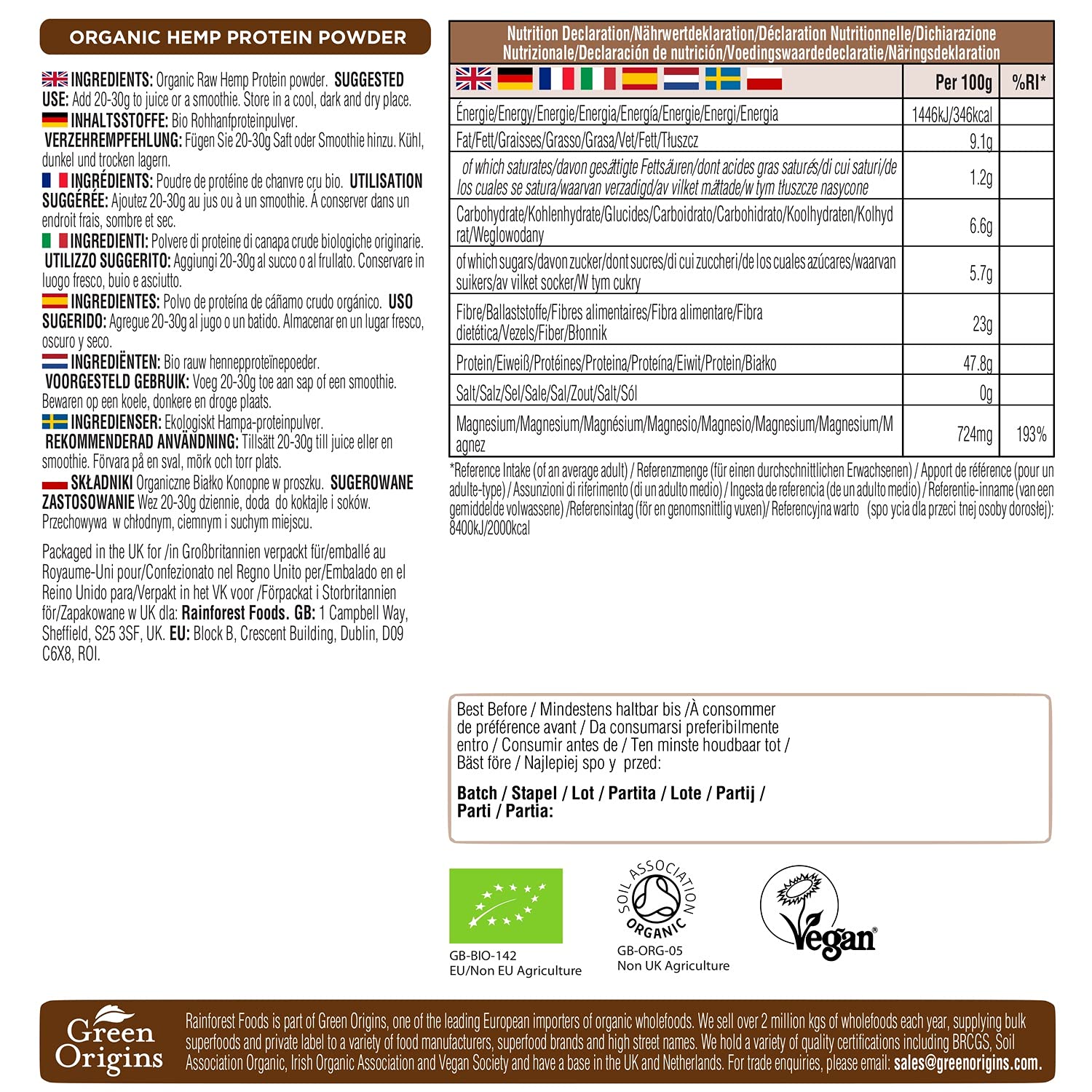 Rainforest Foods Organic Raw Hemp Protein Powder 900g Rainforest FoodsAu supplements