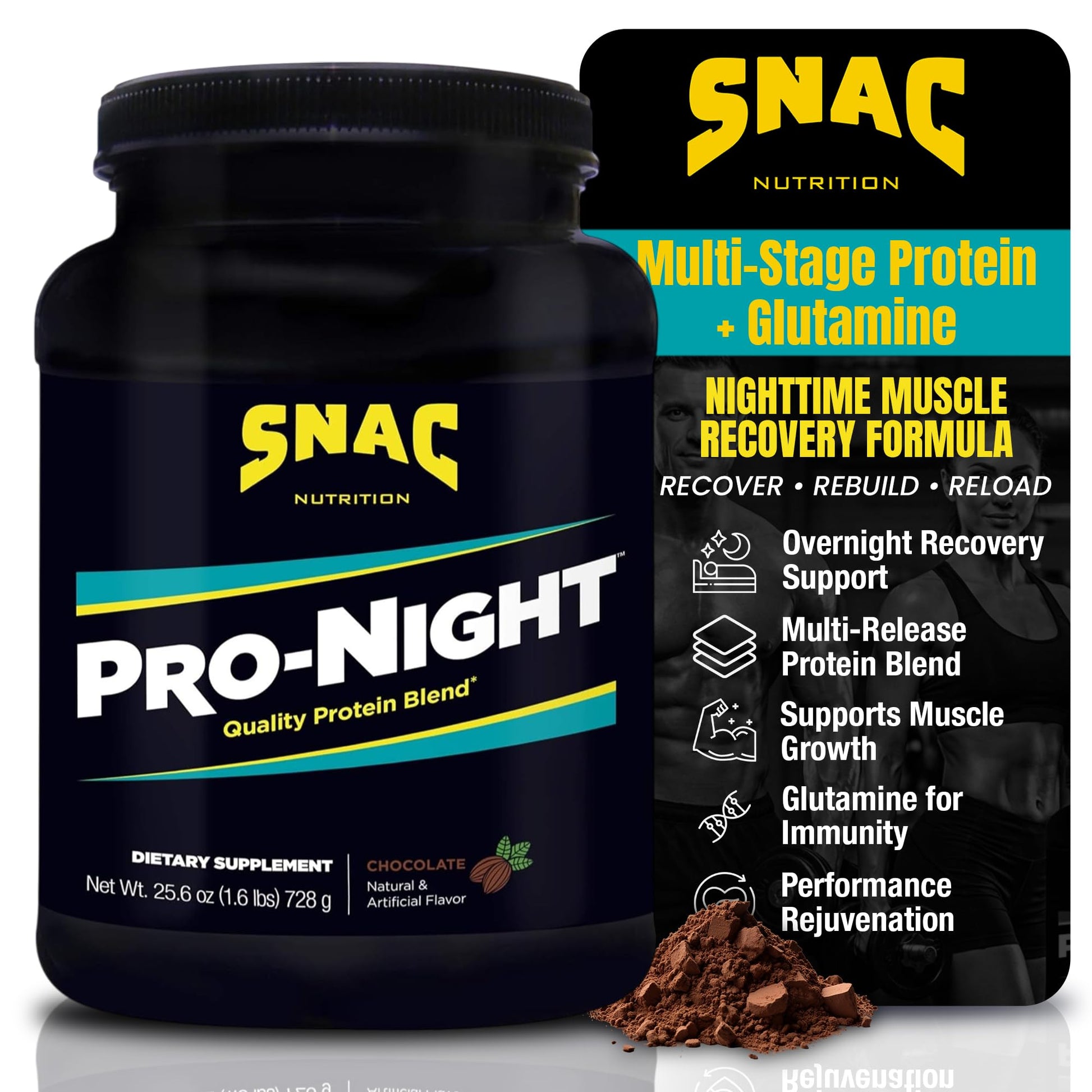 SNAC Pro-Night Protein Powder Blend - Quality Protein Powder for Men and Women, Nighttime Recovery, High Protein Supplement, Supports Muscle Repair, 26g Protein per Serving, Chocolate Flavor, 1.6 lbs SNACAu supplements