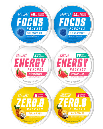 GRINDS Pouches Performance Sampler Pack - Includes Watermelon Energy, Caffeine-Free Piña Colada and Blue Raspberry Nootropic Pouches - Sugar-Free - Zero Calories GRINDSAu supplements