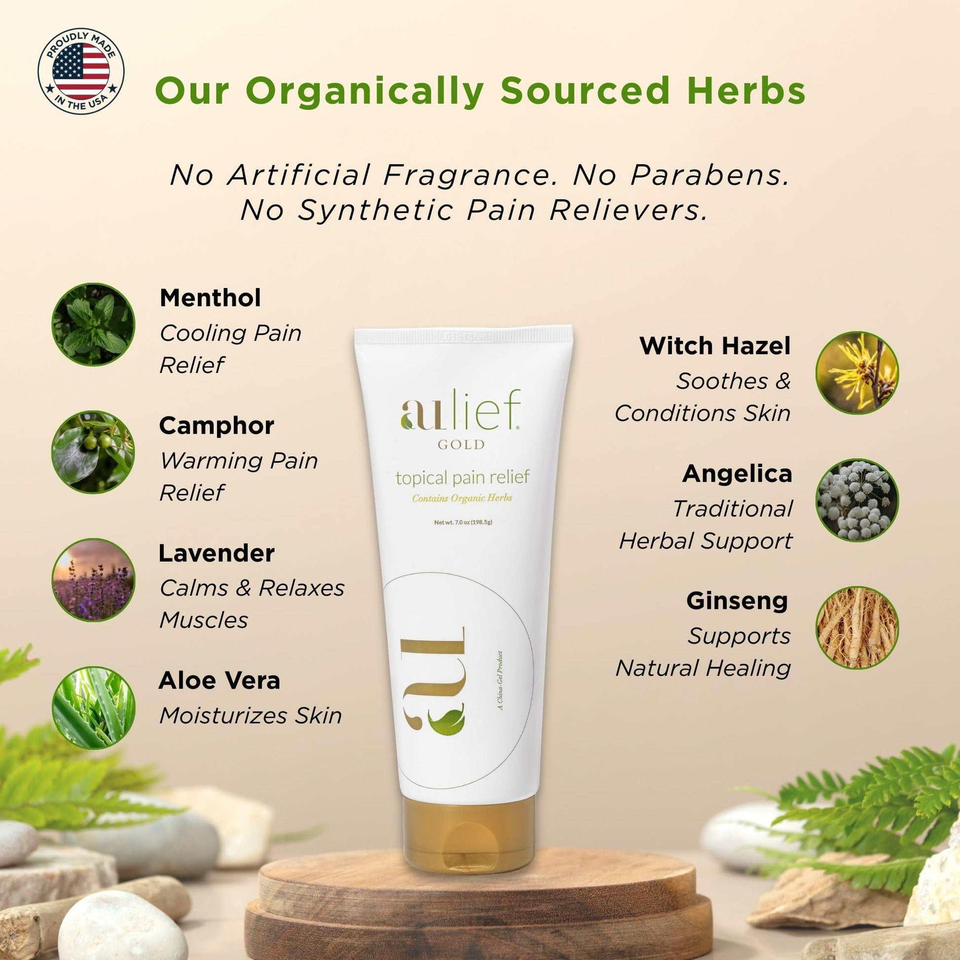 Aulief Gold Natural Pain Relief Cream – Organic Herbal Lotion for Arthritis, Joint Pain & Sore Muscles, Neck, Knee & Back Aches, Premium Organic Natural Pain Reliever, 3.2 Oz Tube AuliefAu supplements