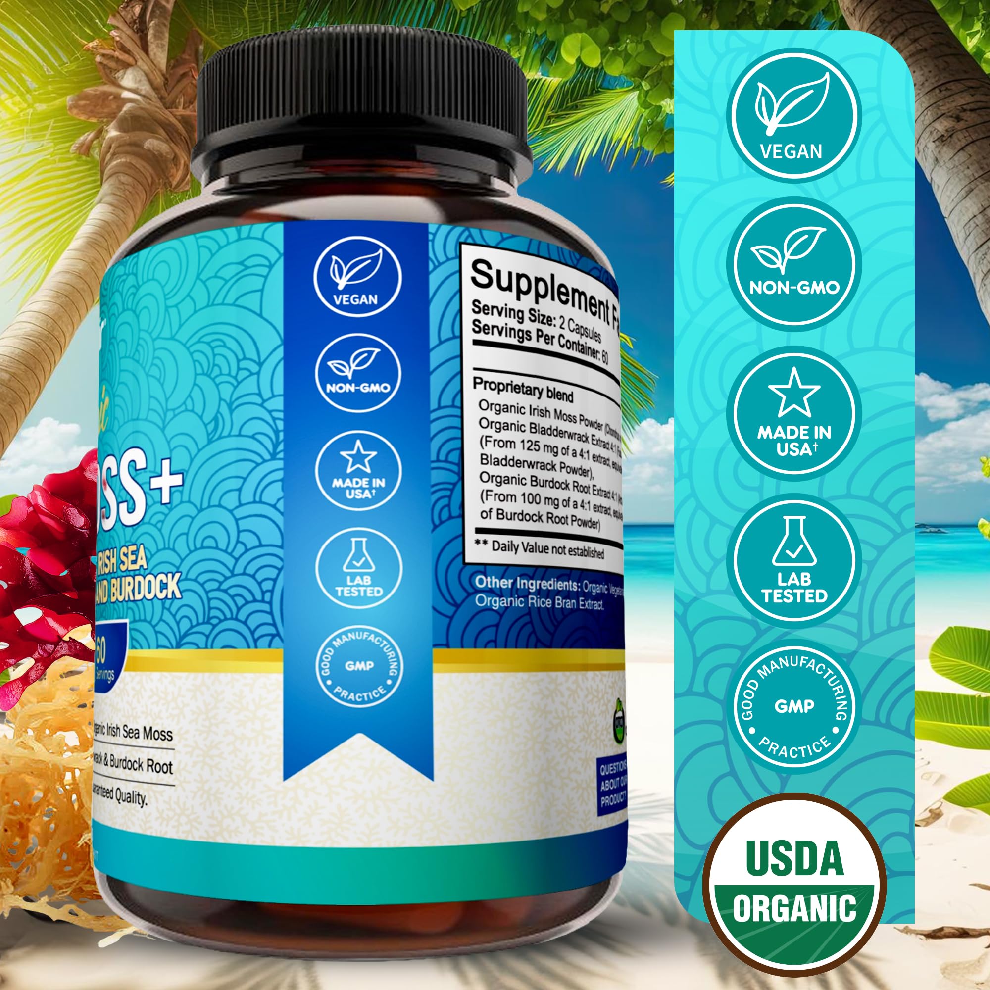 NutriFlair Organic Sea Moss 1600mg, 120 Capsules Plus Bladderwrack & Burdock - Prebiotic Super Food - Immune System & Digestive Health - Thyroid, Healthy Skin, Keto Detox, Gut NutriFlairAu supplements