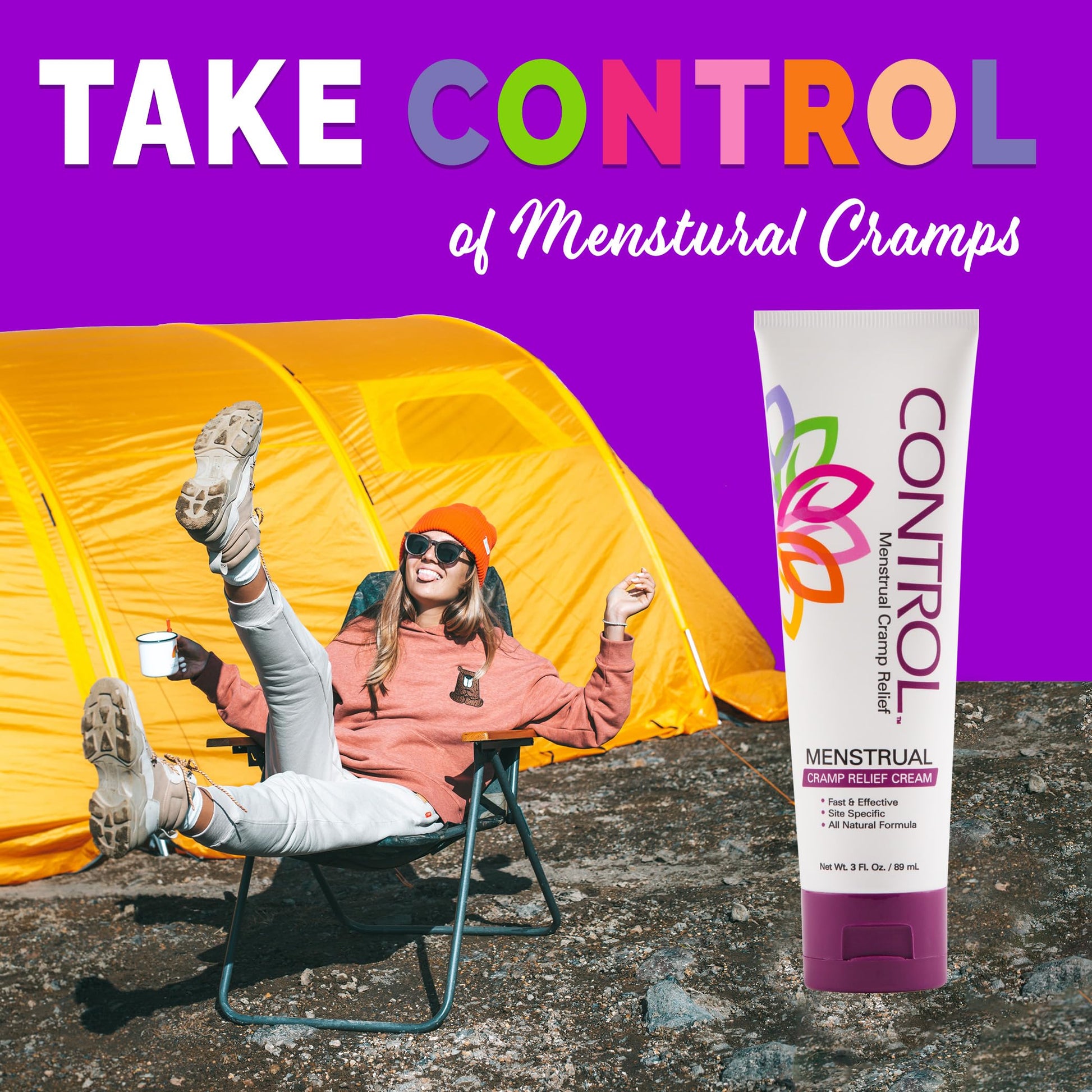 CONTROL, Menstrual Cramp Relief Cream, Topical Pain Relief for Period Cramps and PMS, Period Relief Products, Fast and Effective, Easy to Use, Safe for All Ages, Hormone Free, All Natural, 3 oz Tube. CONTROLAu supplements