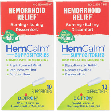 Boiron HemCalm Suppositories for Hemorrhoid Relief of Pain, Itching, Swelling or Discomfort - 10 Count (Pack of 2) BoironAu supplements