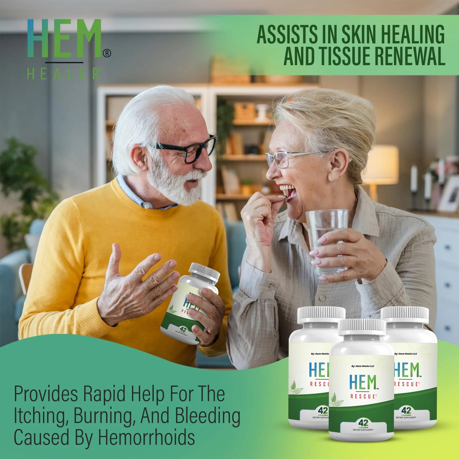 Hem Healer Hem Rescue Hemorrhoid Treatment Supplement - All Natural, Reduces Discomfort & Swelling, Boosts Blood Flow, Oral Botanical Blend, Made in USA - (1 Bottle Pack) Hem HealerAu supplements