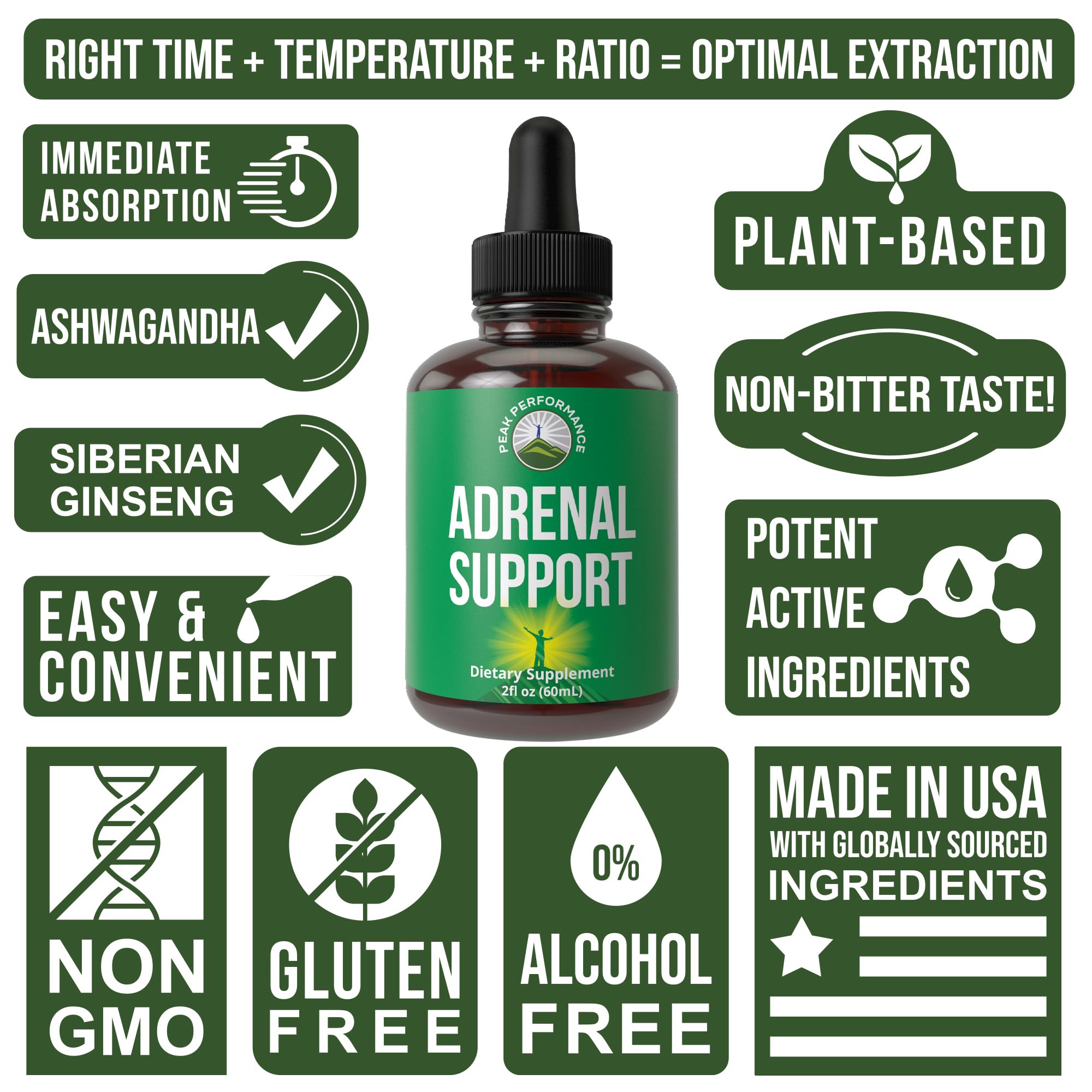 Peak Performance Adrenal Support Supplements to Restore Energy from Adrenal Fatigue. Liquid Drops Complex for Women and Men. Supports Healthy Cortisol Management. Supplement with Adaptogens Peak PerformanceAu supplements