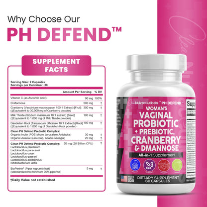 Vaginal Probiotics For Women + Prebiotics 20 Billion Cranberry Pills 30,000mg w/ D-Manno Clean NutraceuticalsUS supplements