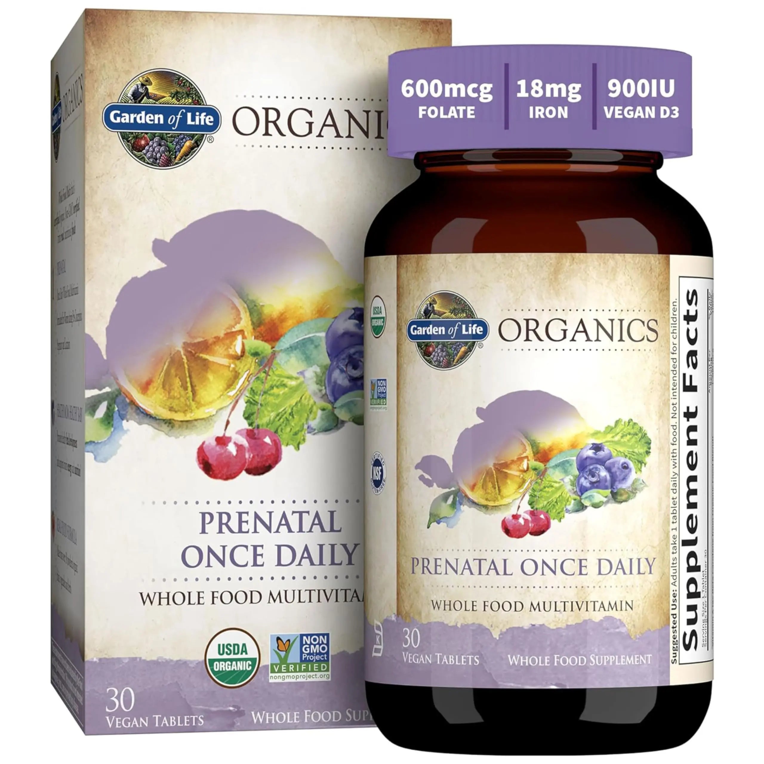 Garden of Life Organics Prenatal Vitamin: Folate for Energy & Healthy Fetal Development, Non-constipating Iron, Vitamin C, B6, B12, D3 – Organic, Non-GMO, Gluten-Free, Vegan, 30 Day Supply Garden of LifeAu supplements