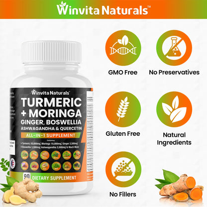 Turmeric Curcumin 10000mg Moringa 10000mg Boswellia 3500mg Ginger 2500mg Winvita NaturalsUS supplements