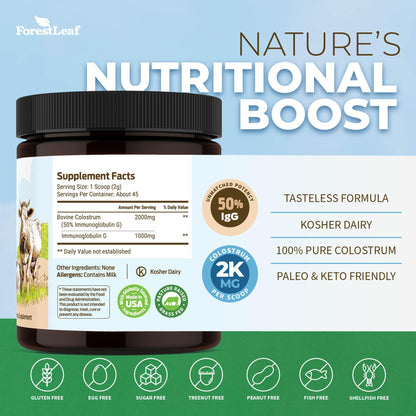 ForestLeaf Colostrum Powder 50% IgG Highest Concentration - Grass Fed Bovine ForestLeafUS supplements