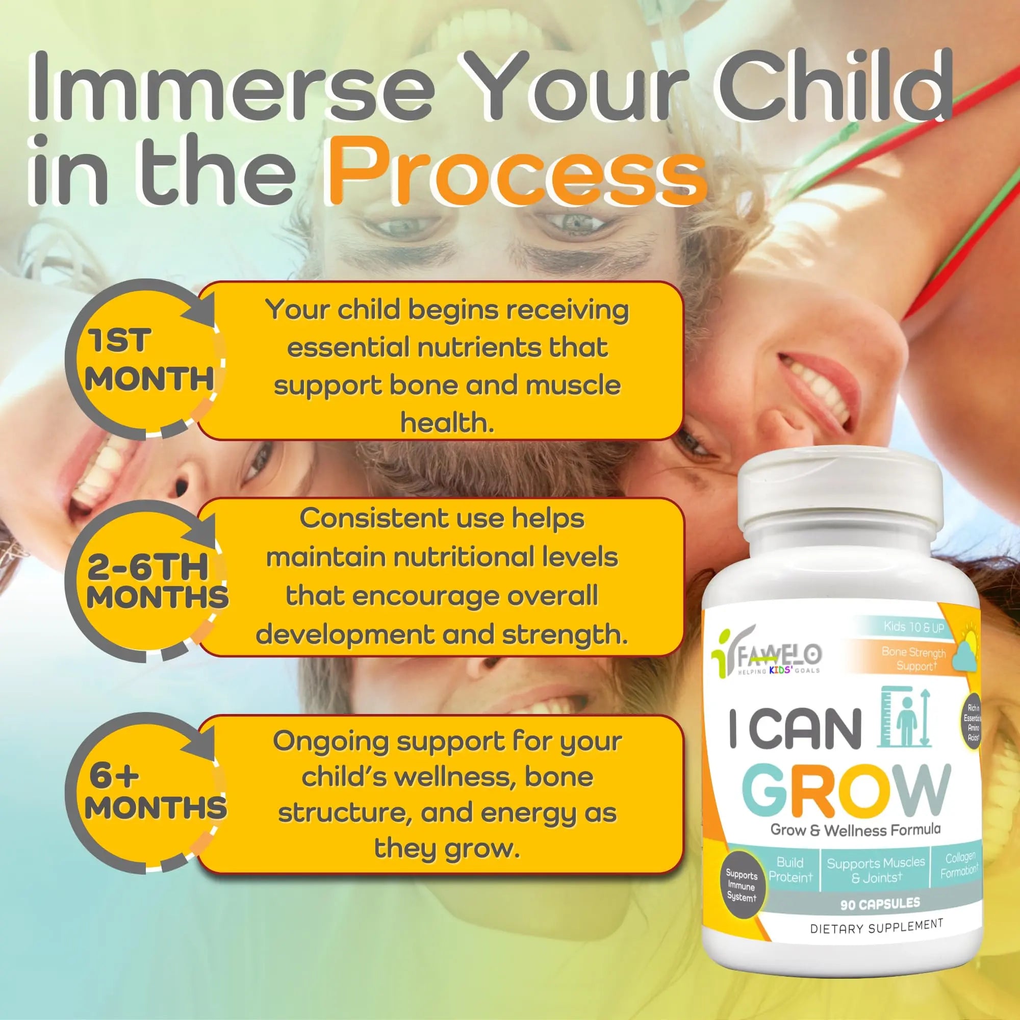 I Can Grow (3 Pack) Height Boosters for Kids 10+, Teen Vitamins for tru Height - Natural Growth Supplement for Optimal Development - Supports Bone Strength and Immune Health with Colostrum Fawelonz supplements