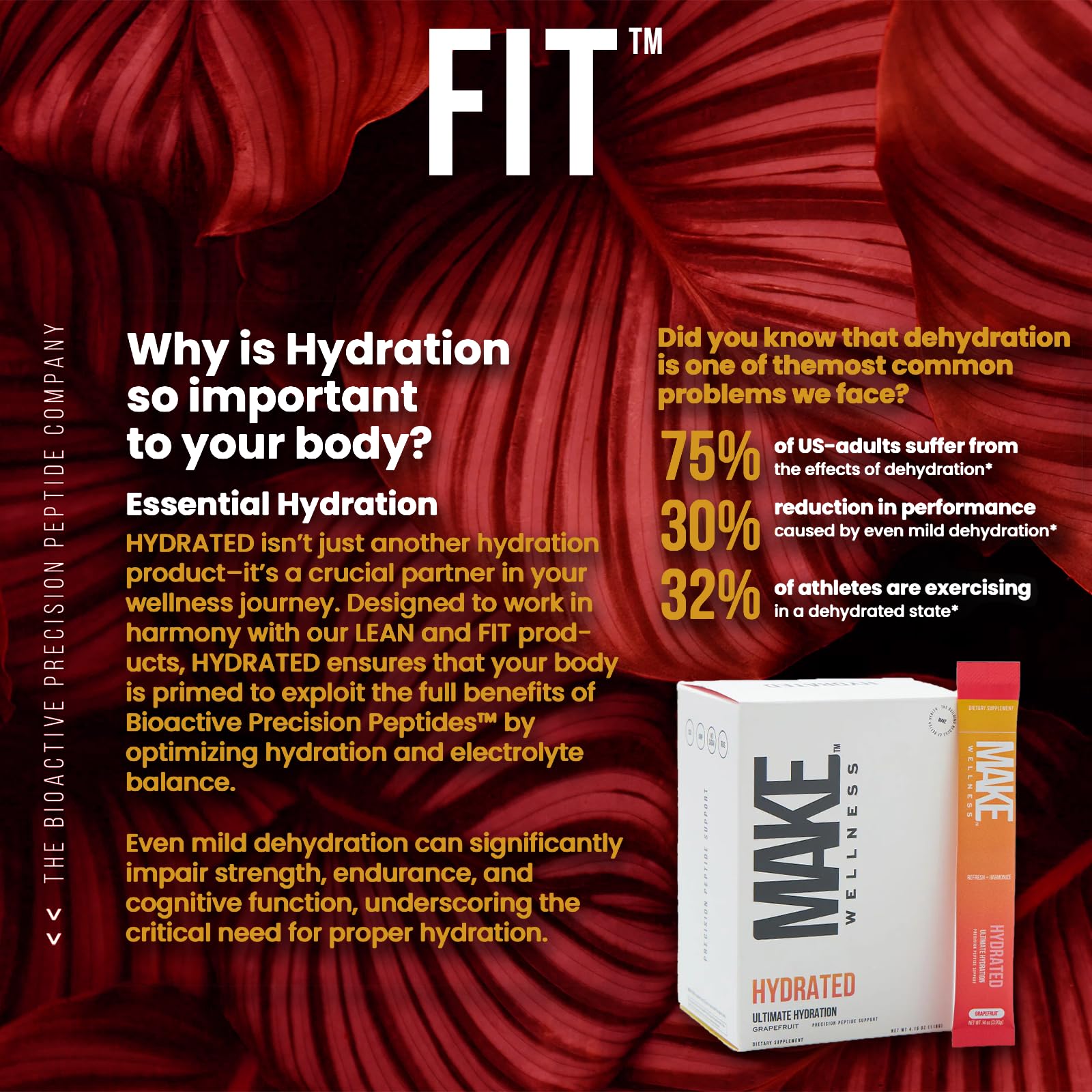 Make Wellness HYDRATED | 30 Servings | Grapefruit Flavor | Supports Hydration & Electrolyte Balance | Bioactive Peptide Blend for Daily Overall Wellness Make WellnessAu supplements