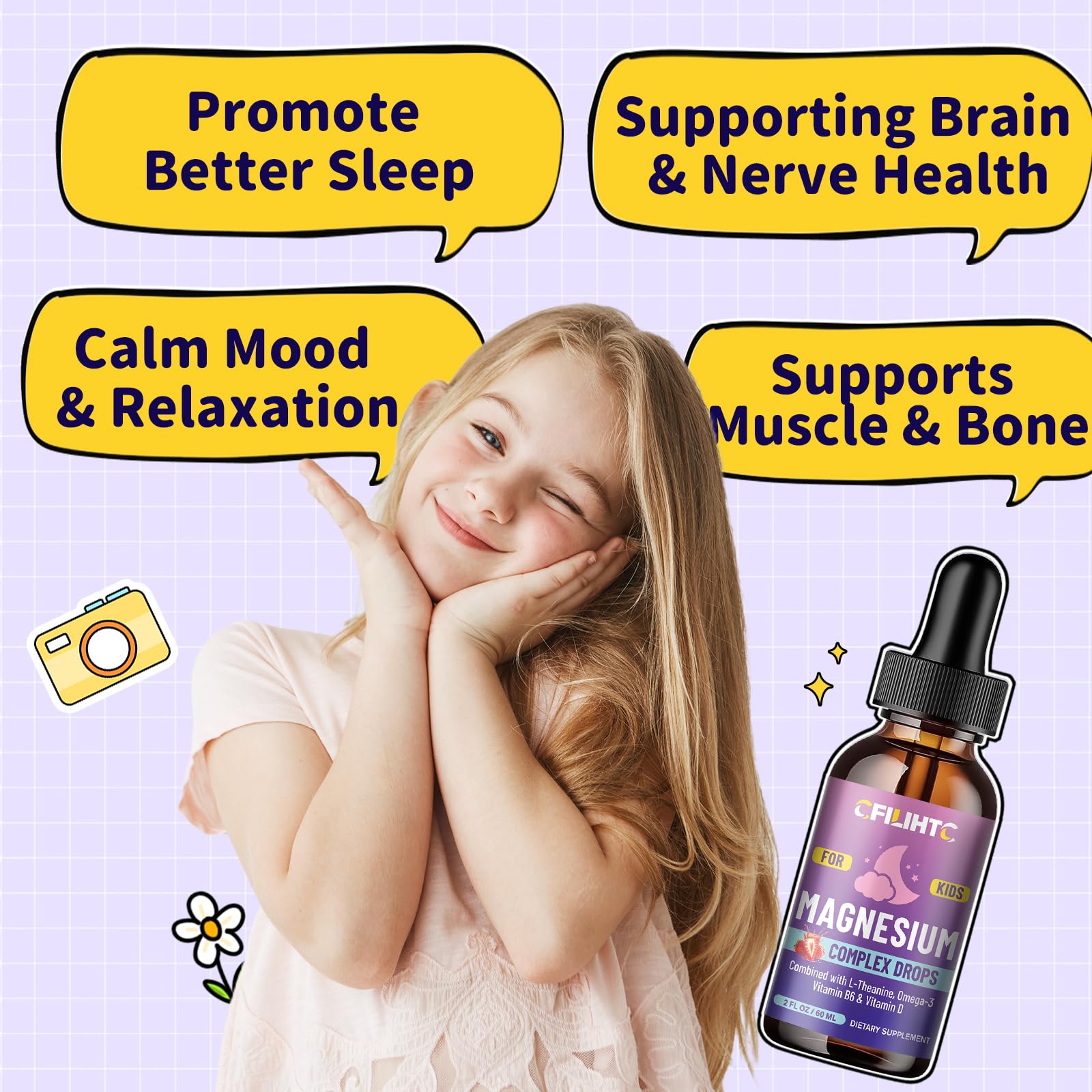 Kids Magnesium Liquid Drops-Magnesium Glycinate Liquid for Kids Supplement-w/L-theanine, Omega-3, Vitamin B6, D3 - for Sleep, Relaxation, Brain, Bones - 4 Fl Oz Children's Calm CFILIHTCAu supplements