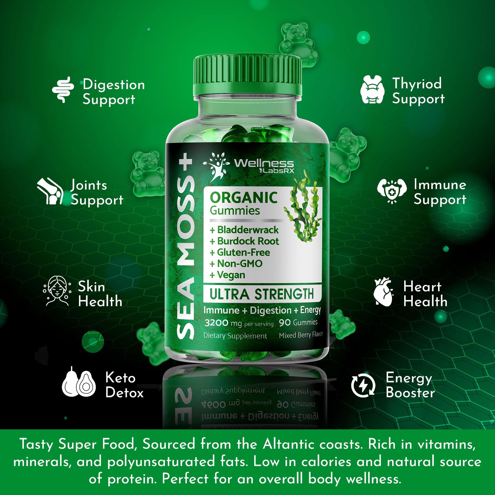 WELLNESS LABSRX Sea Moss Gummies, 3200mg Organic Seamoss, Irish Sea Moss WELLNESS LABSRXUS supplements
